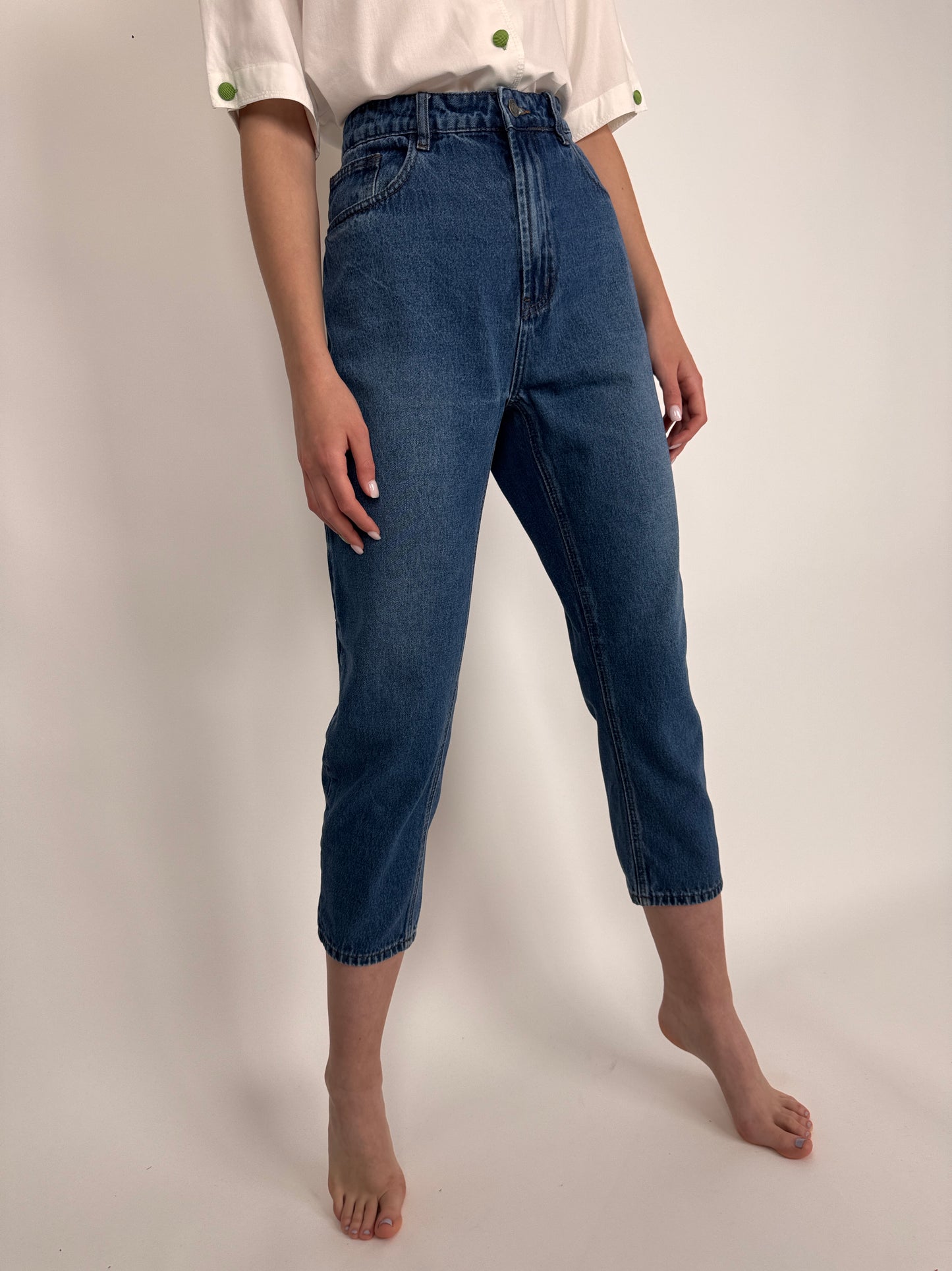 Jeans vintage petite cu talie ultra înaltă marcată cu detalii chic
