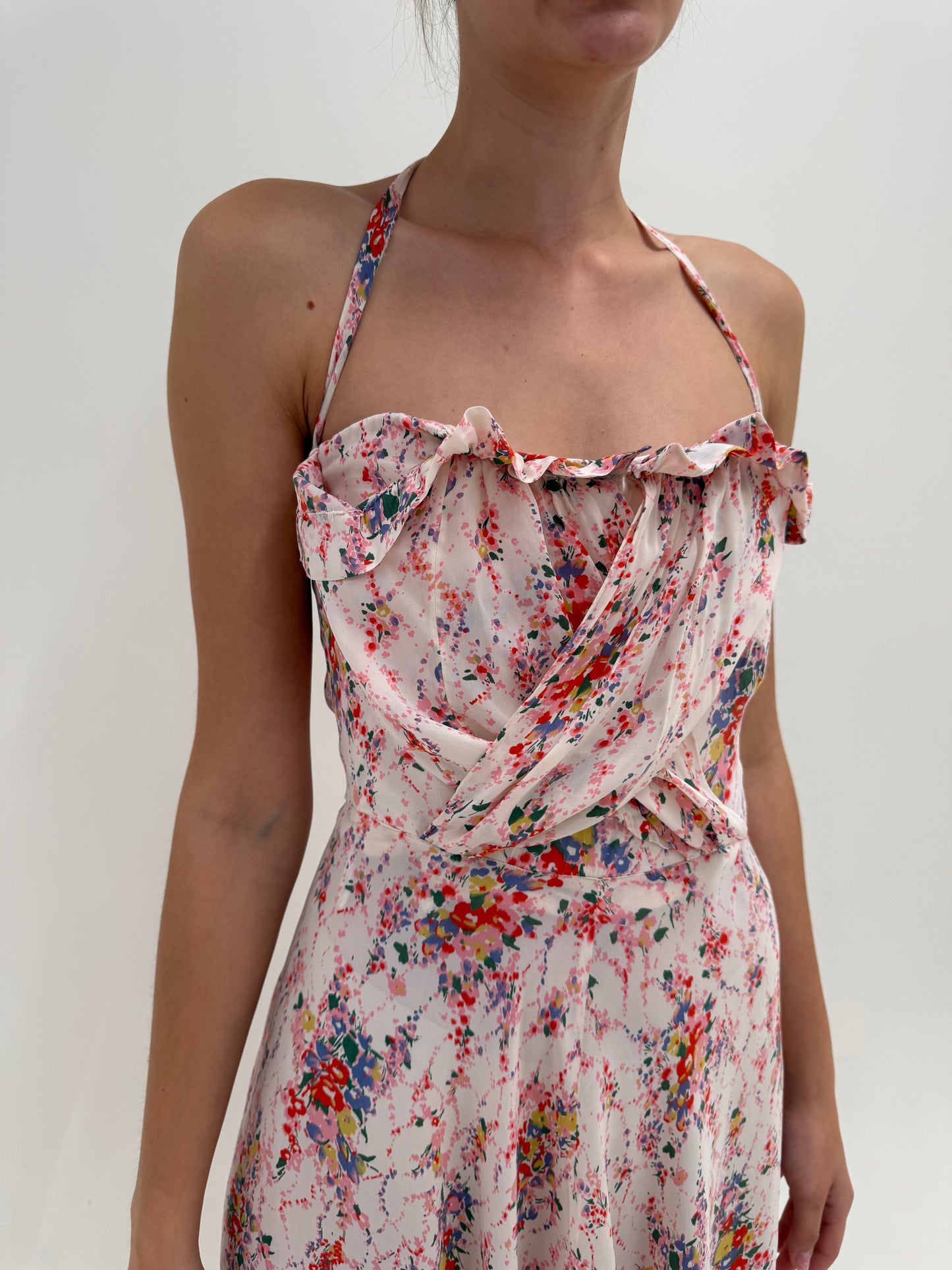Rochie maxi din bumbac satinat cu corset interior și fustă ultra amplă