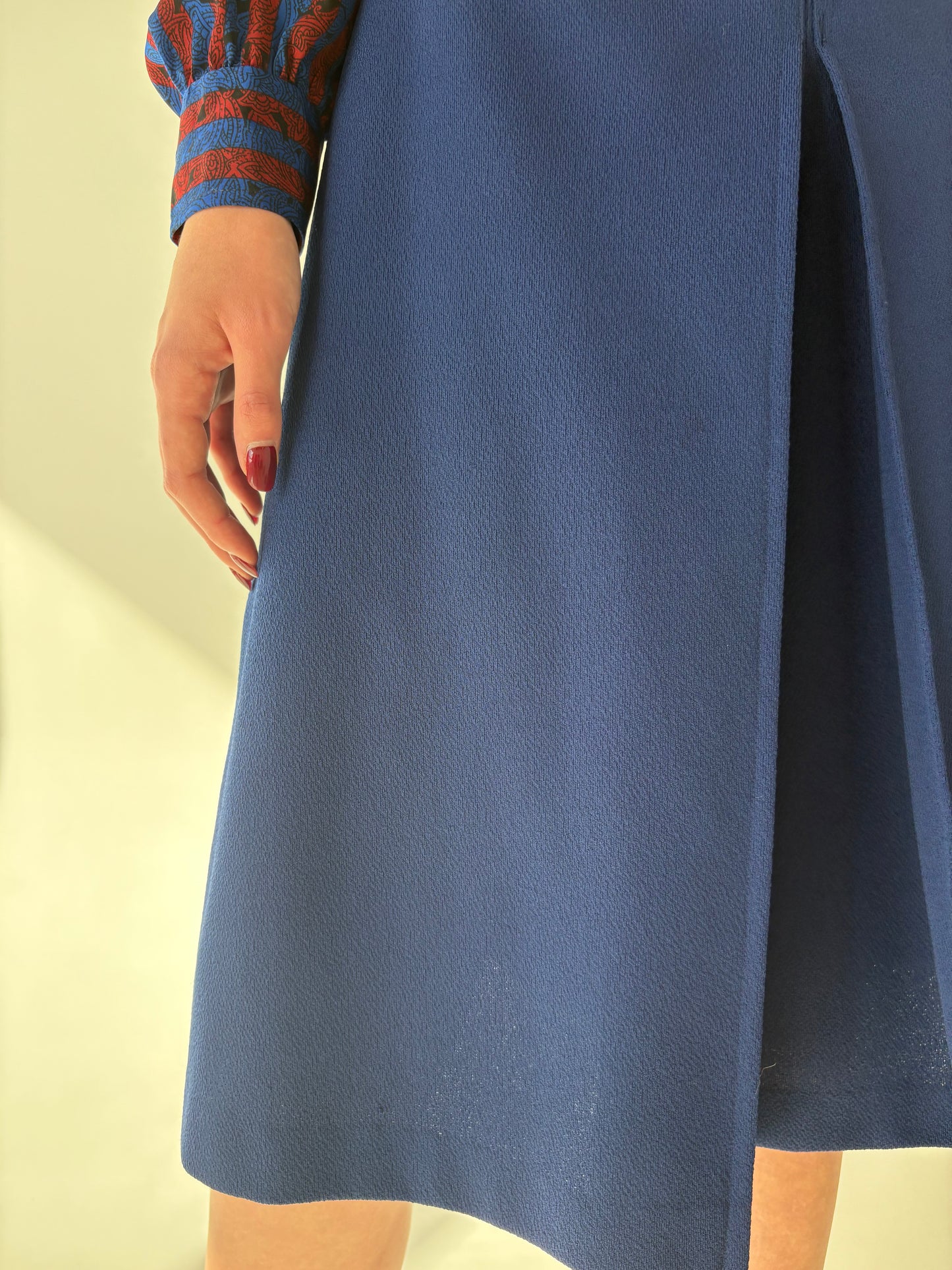 Culottes vintage din bolrocart ușor elastic albastru cerneală