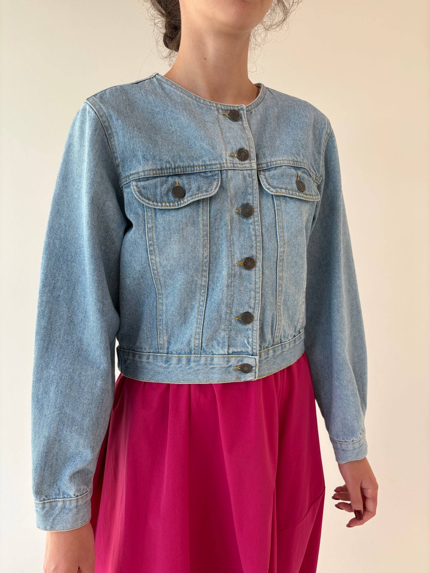 Geacă vintage din jeans în croi ușor cropped