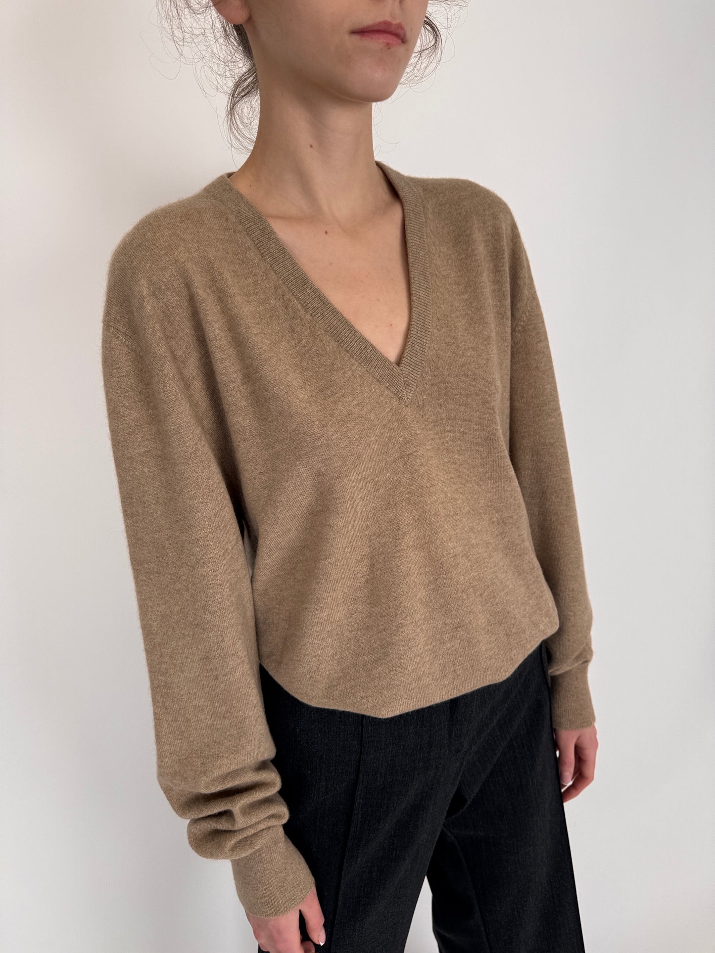 Pulover tall mocha nude din cașmir luxury multiply
