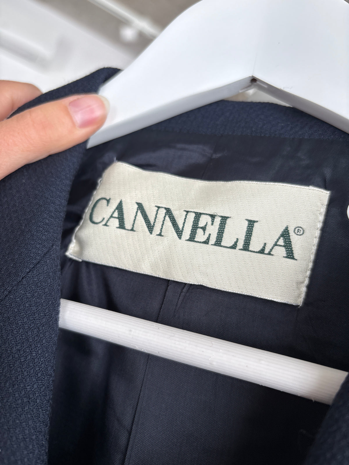 Sacou italian din lana extrafina subțirrica texturată Navy blue cu inserții ivorie