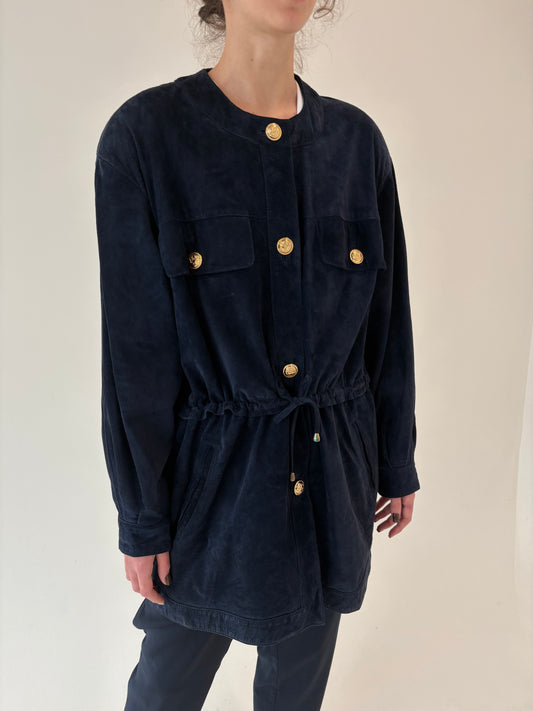 Jacheta petite din piele naturală în stil Chanel cu talie marcată reglabilă