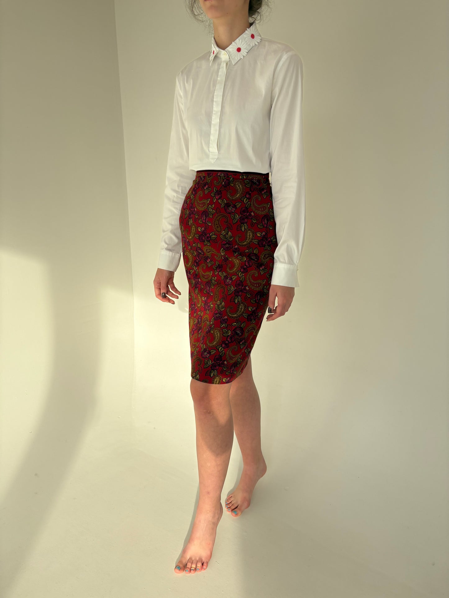 Fustă vintage din lana extrafina cu print paisley în culori superbe