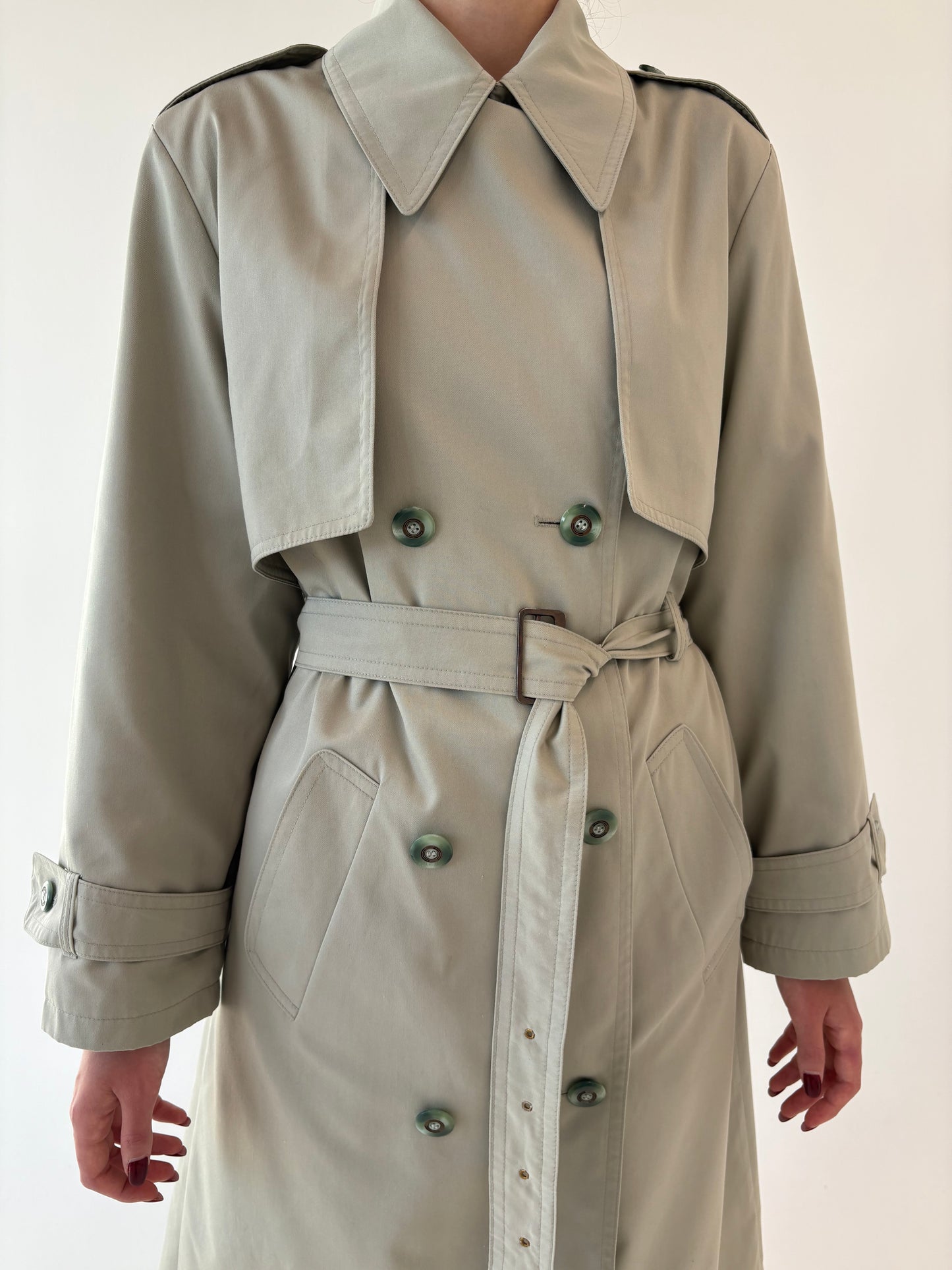 Trench vintage warm gray impermeabil din gabardină
