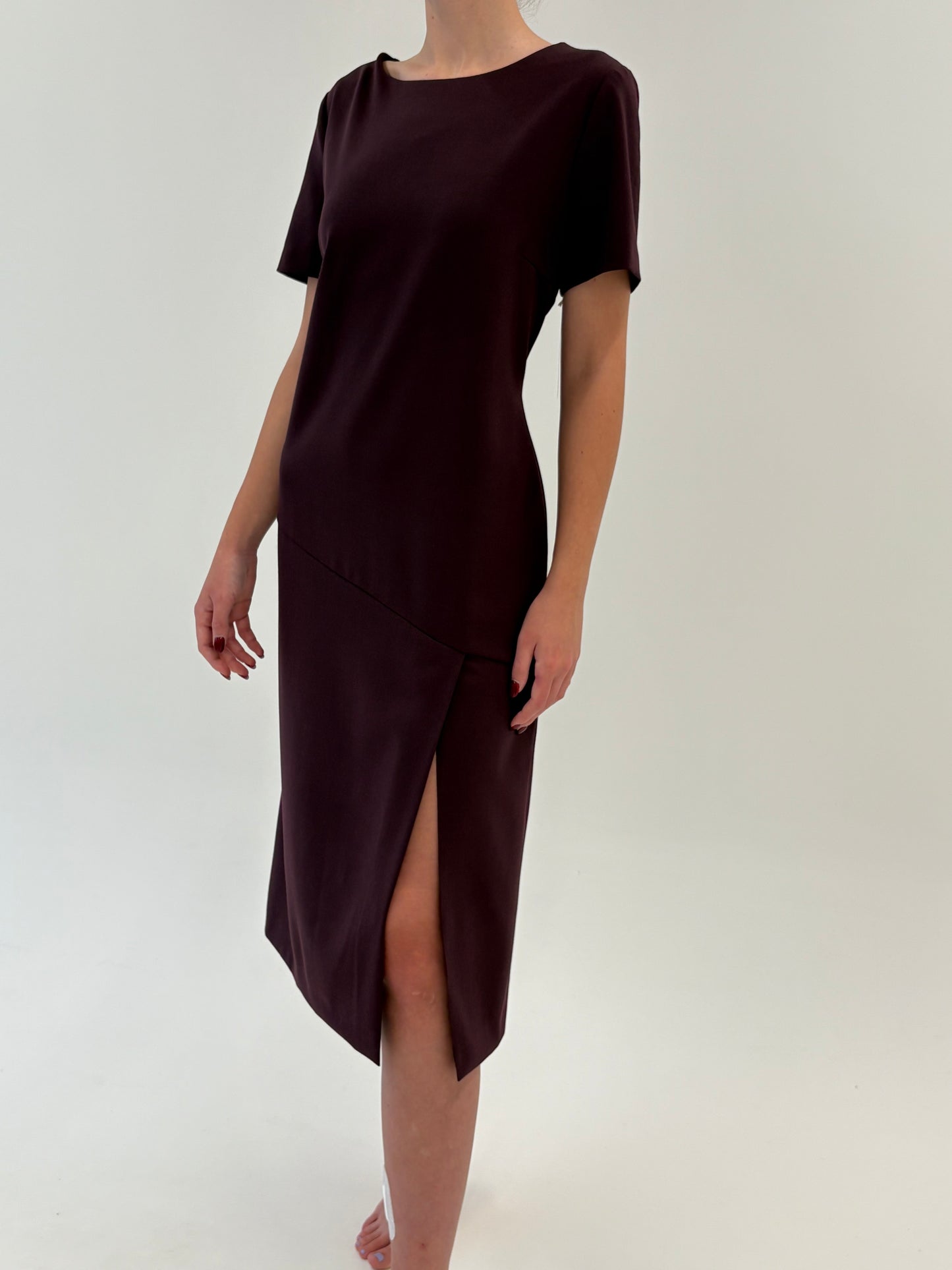 Rochie italiană aubergine business nouă cu eticheta din stofita ușor strech