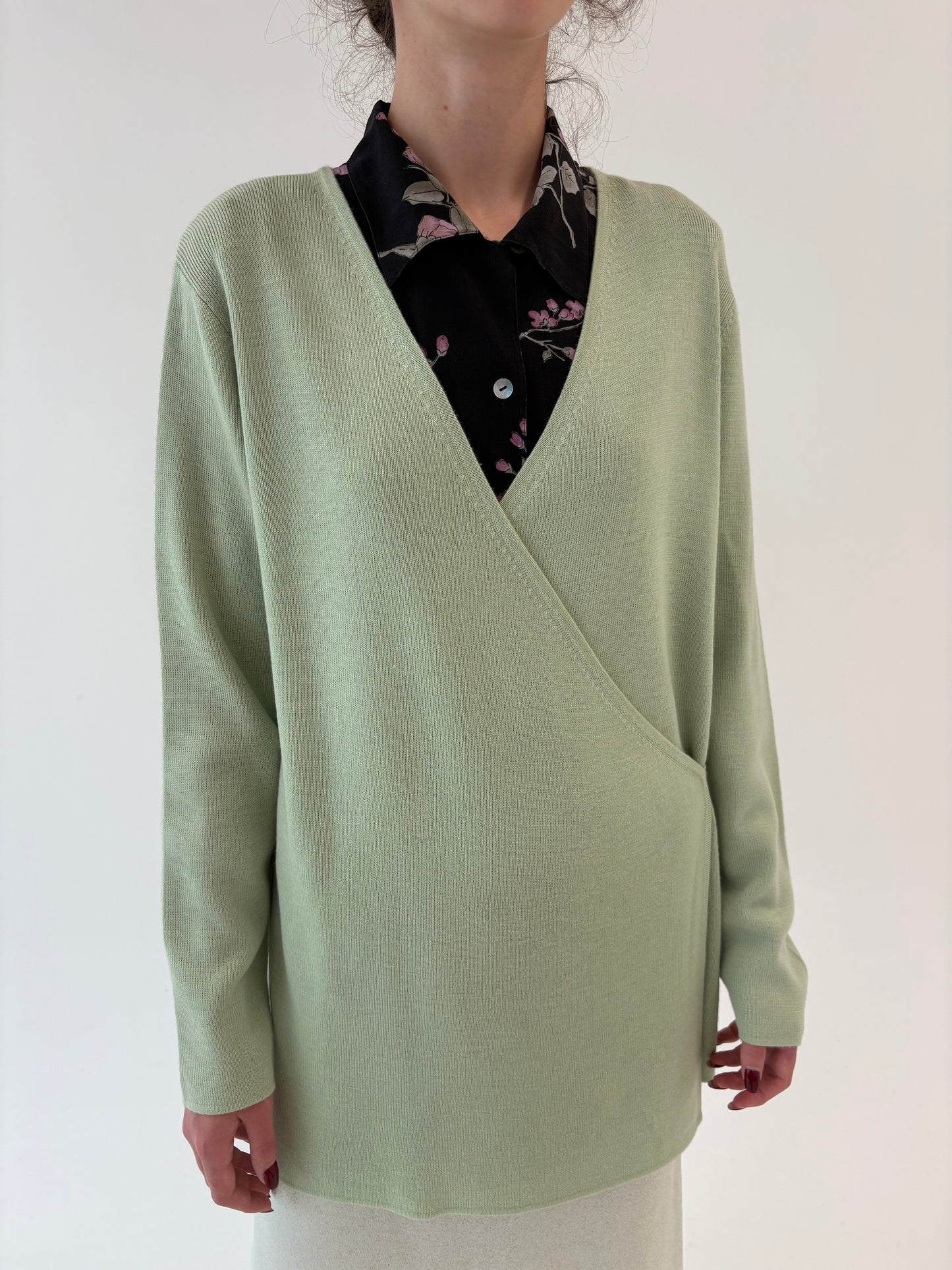Pulover pistachio green petrecut din lana merino extrafina de gramaj mare