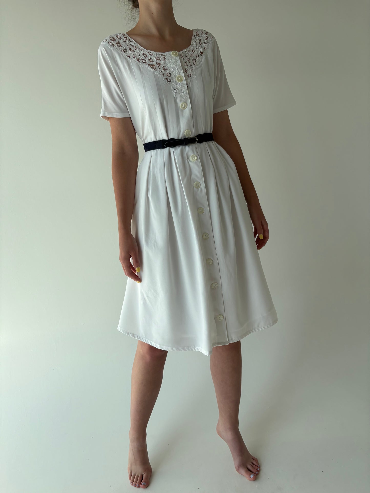 Rochie vintage cu inserții superbe de dantelă macrame și talie marcată