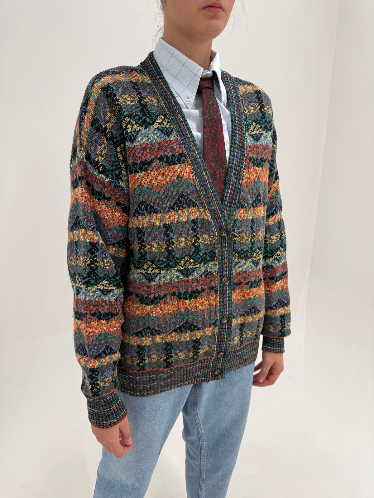 Cardigan vintage Missoni din tricot specific brandului în culori de toamnă
