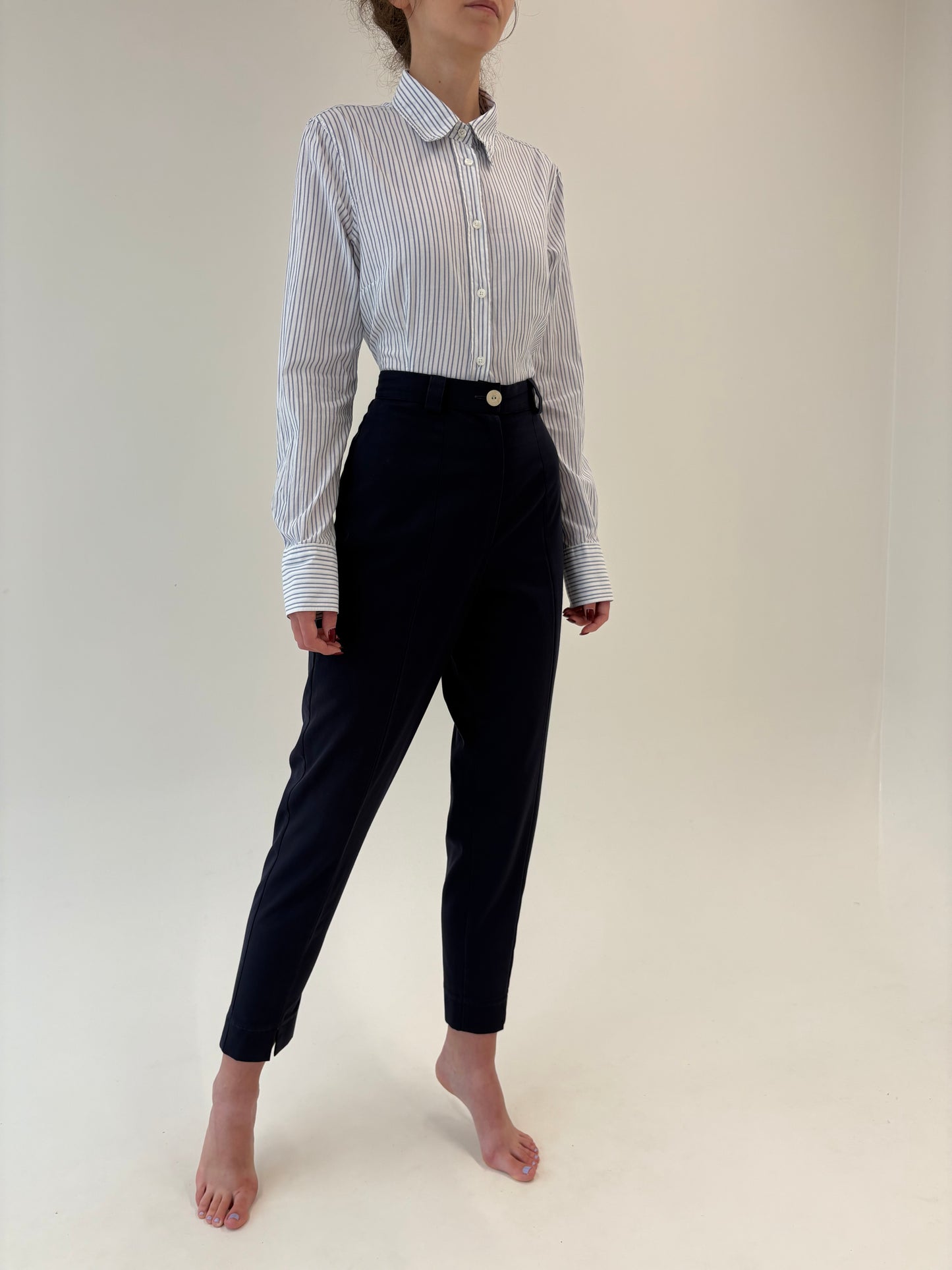 Pantaloni țigaretă tall Navy blue cu talie ultra înaltă marcată