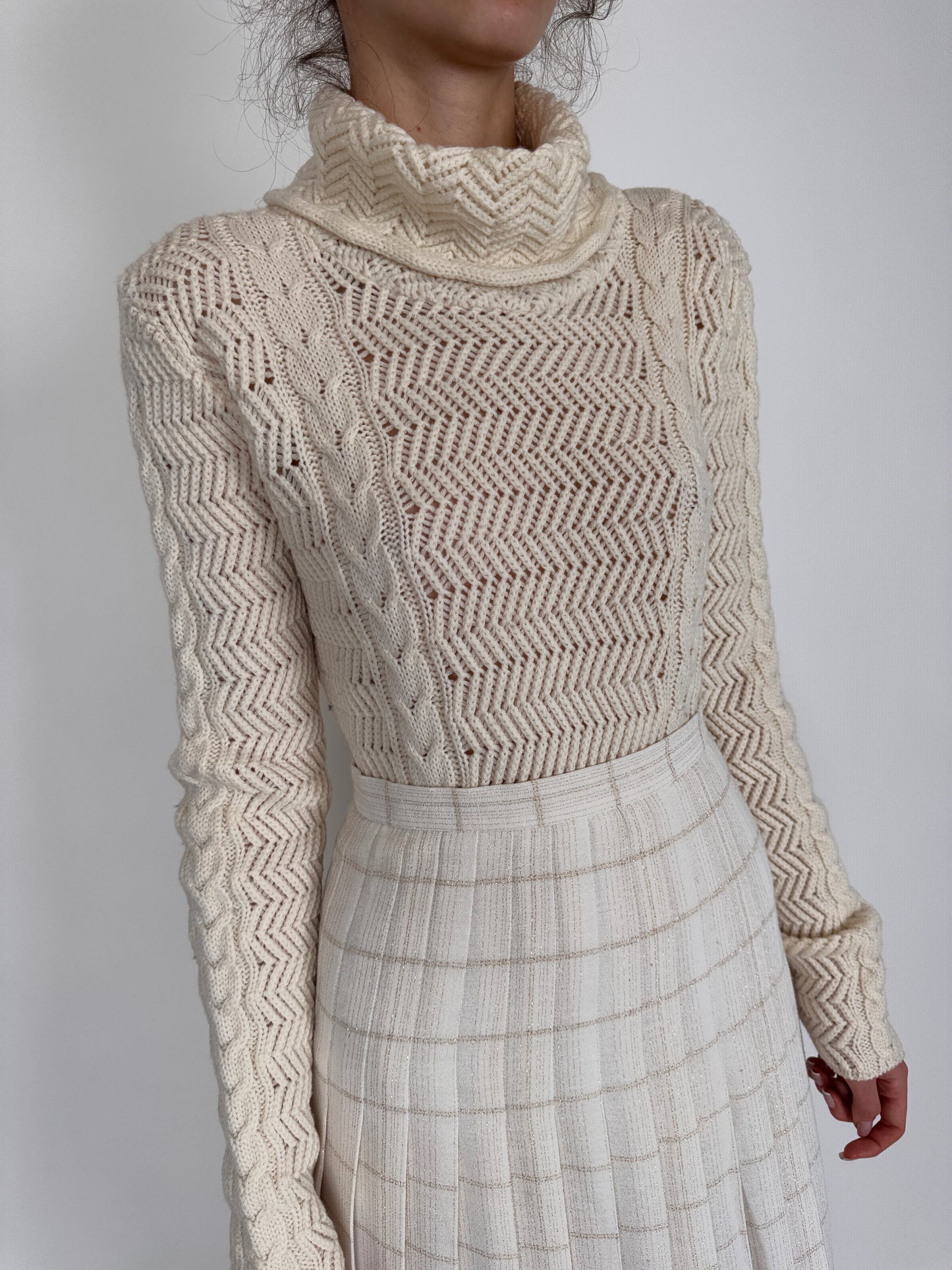 Maleta texturată de gramaj mare linen nude din lana extrafina