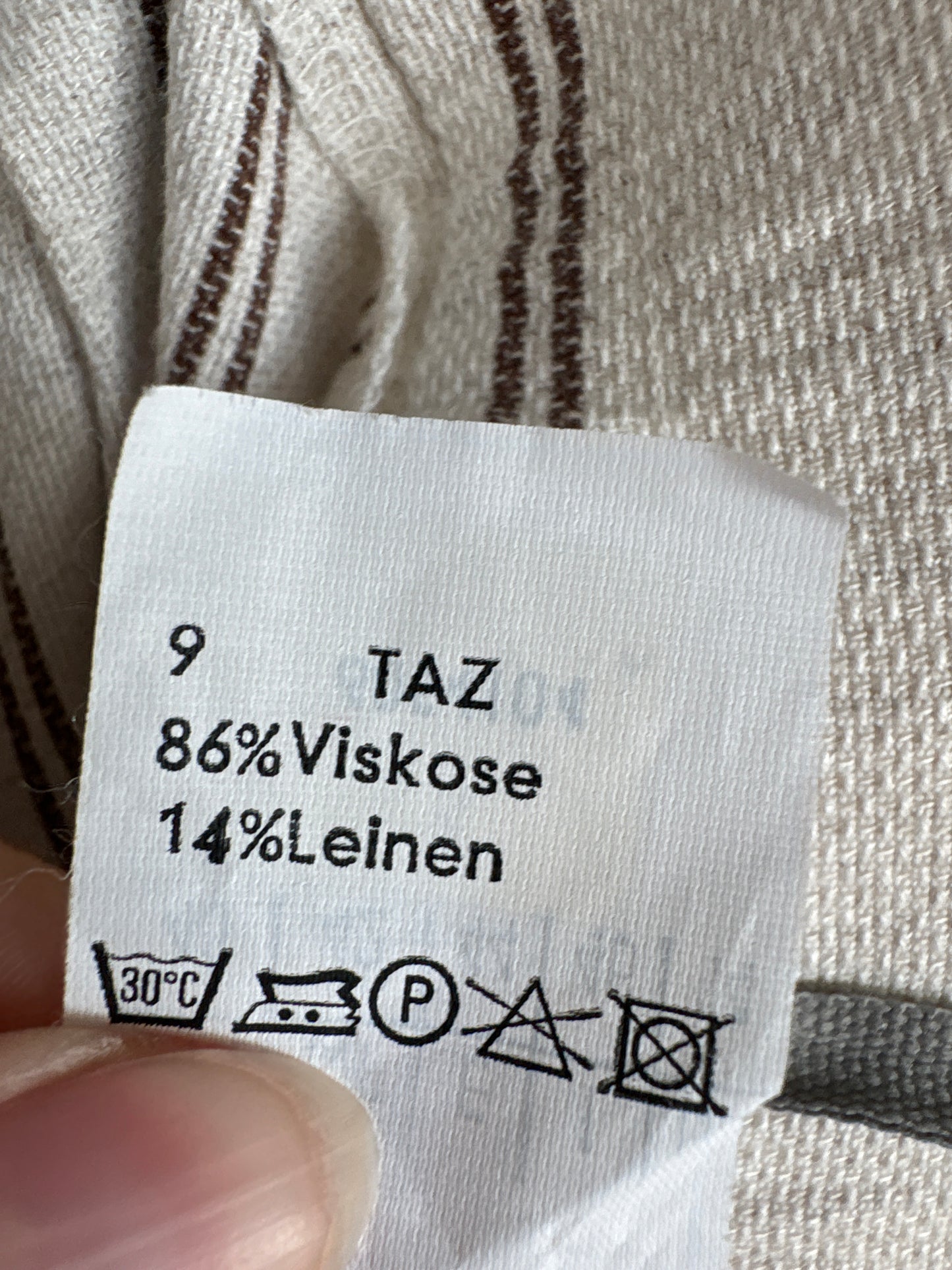 Pantaloni din pânză off white cu dungi fine maro verticale cu talie ultra înaltă