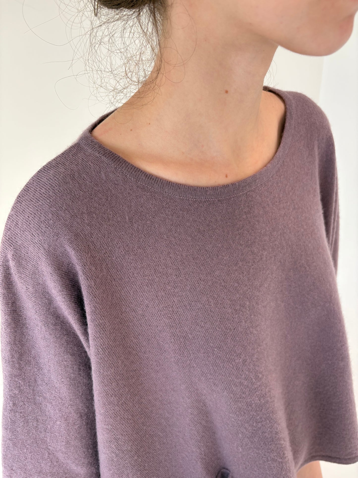 Pulover tip capa dusty lavender din lana merino extrafina