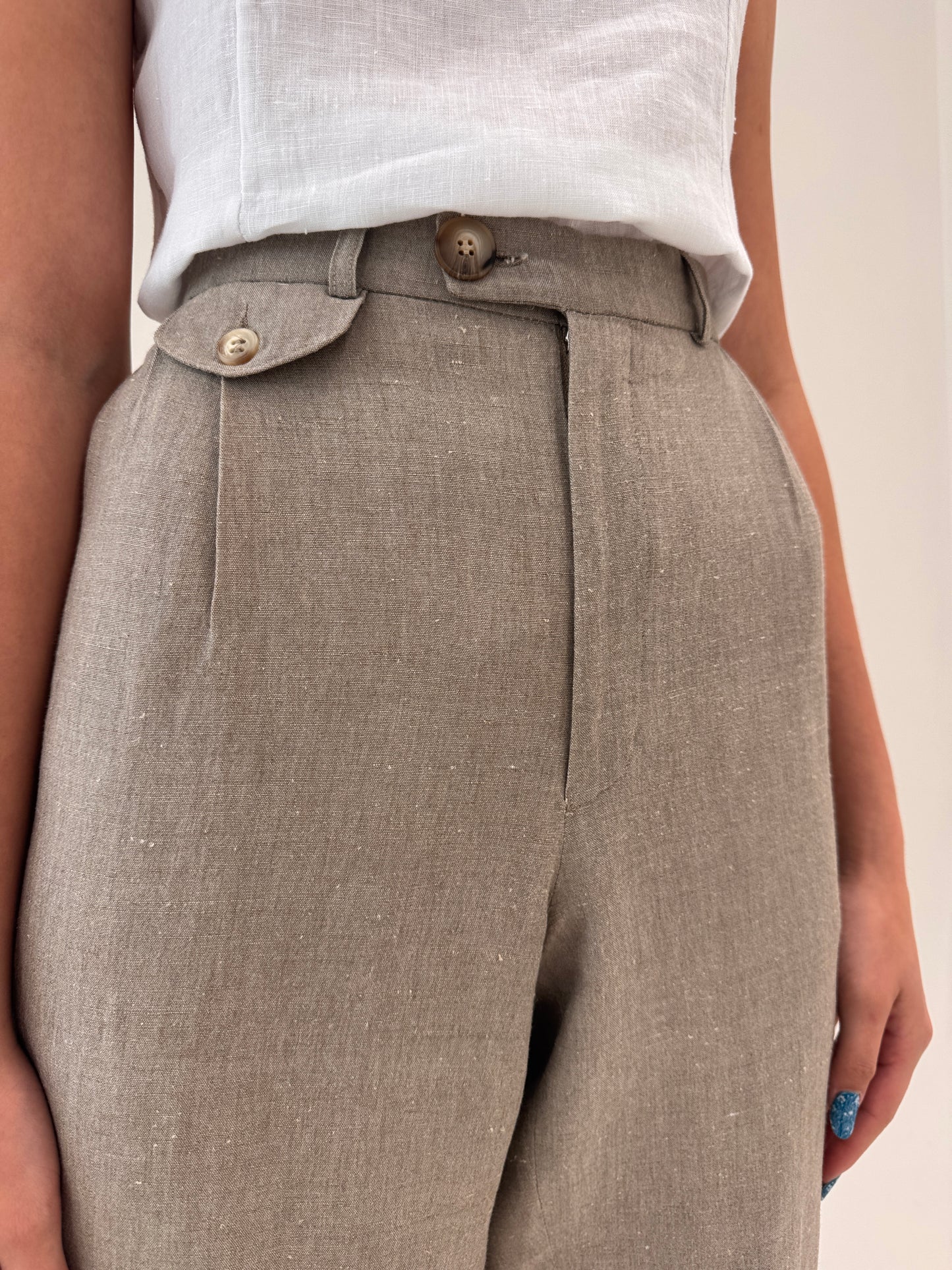 Pantaloni grej vintage italienești tall fin pânză excepțională de in și vascoza