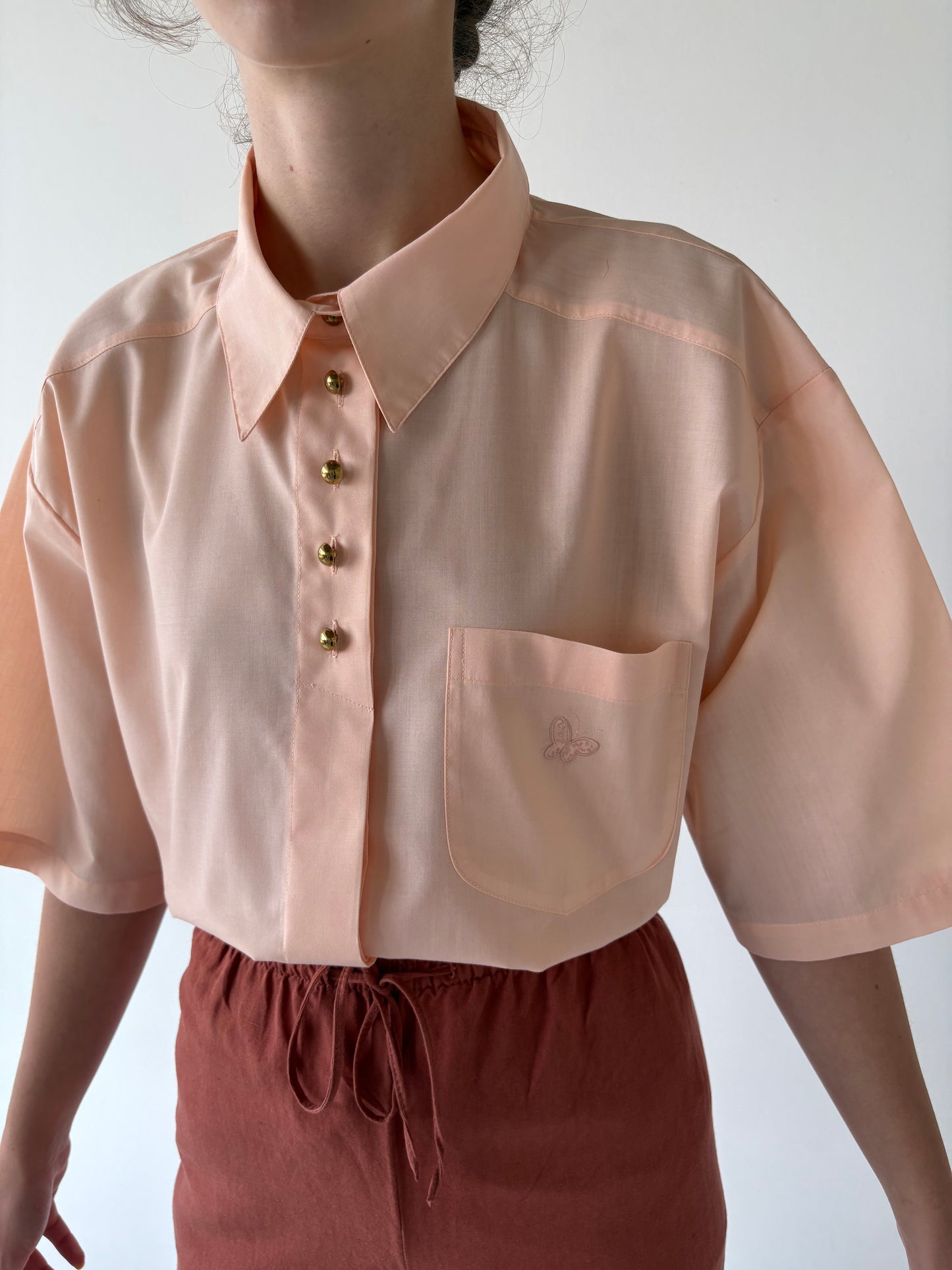 Cămașa vintage champagne orange din poplin de bumbac structurat