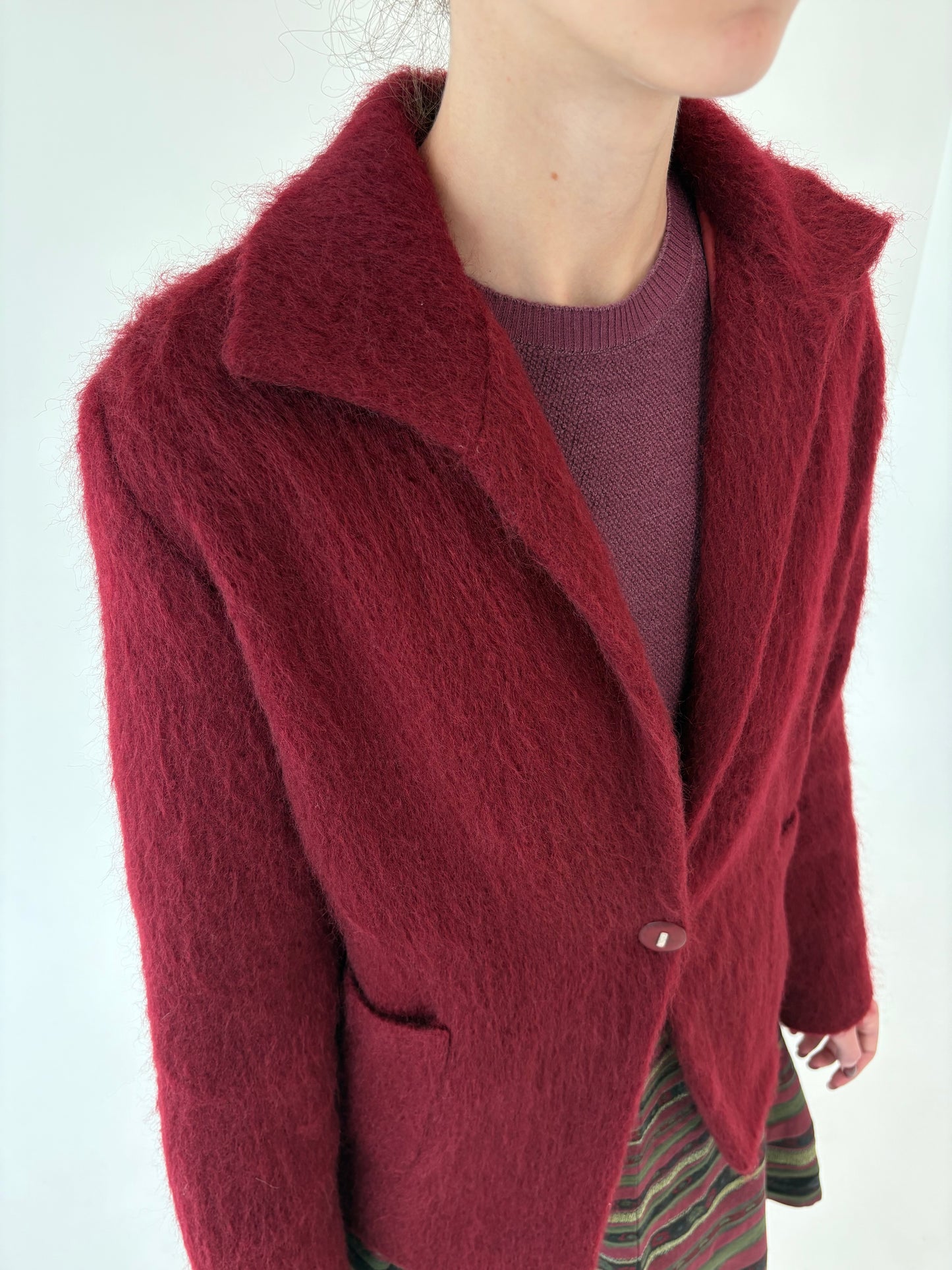 Sacou luxury burgundy din stofă plină de lana cu mohair