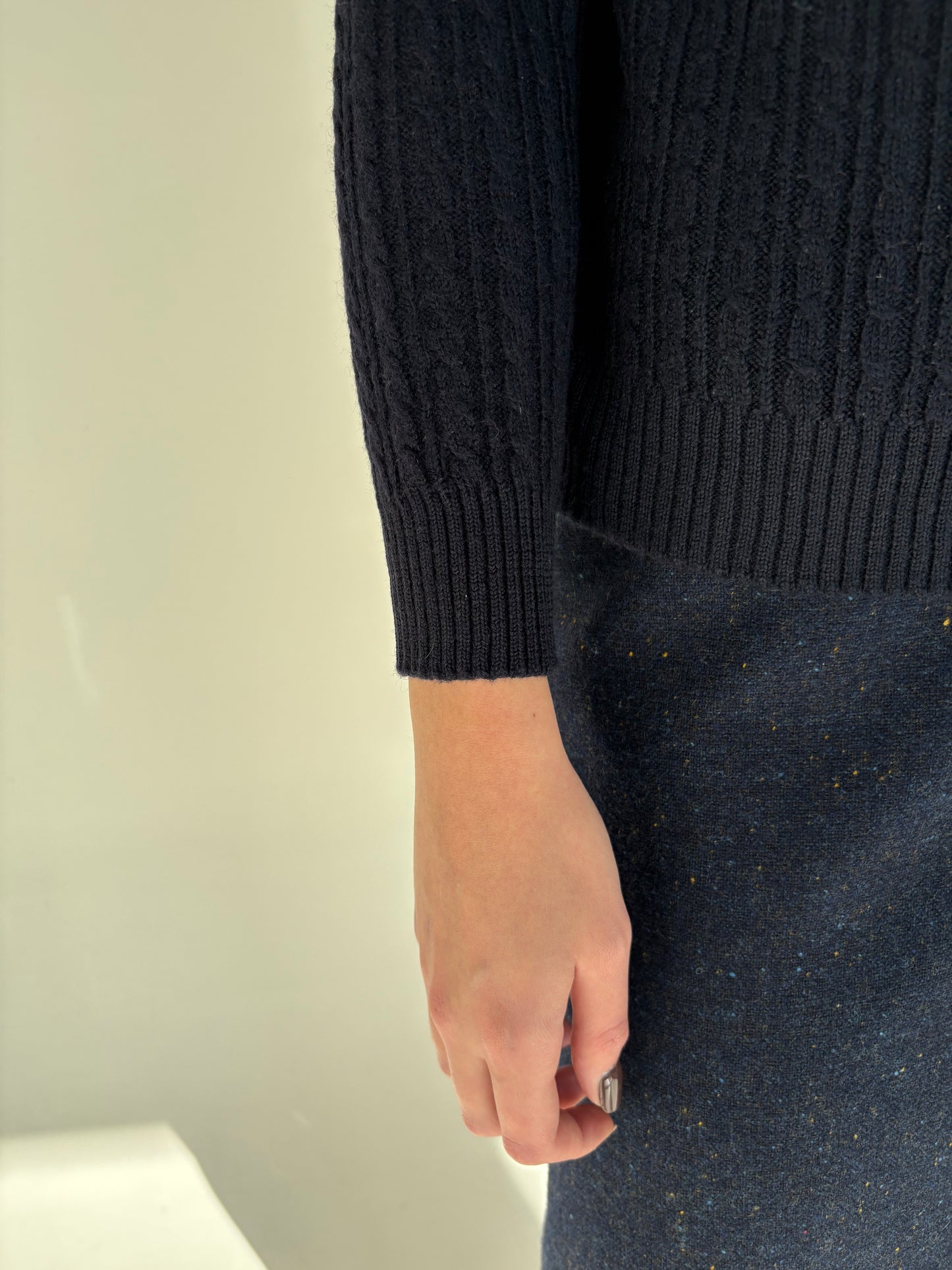 Cardigan cu torsade Navy blue din lana extrafina plină de gramaj mare