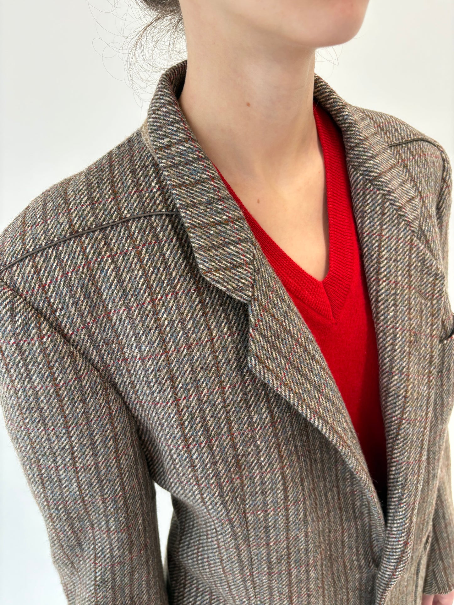 Sacou vintage luxury italian din tweed gros de lana, alpaka și mătase naturală