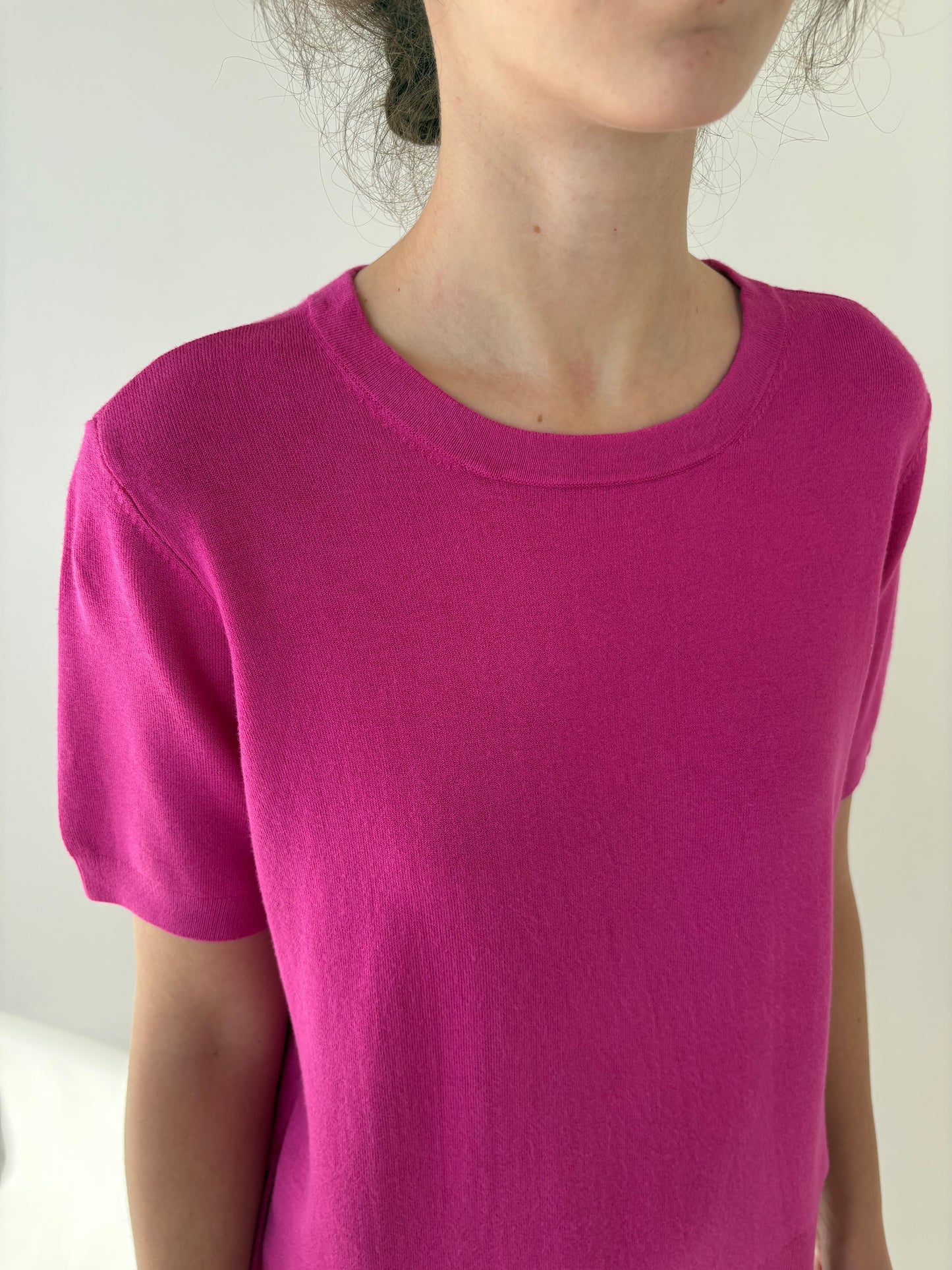 Top fucsia din jerse greu de bumbac cu elastan
