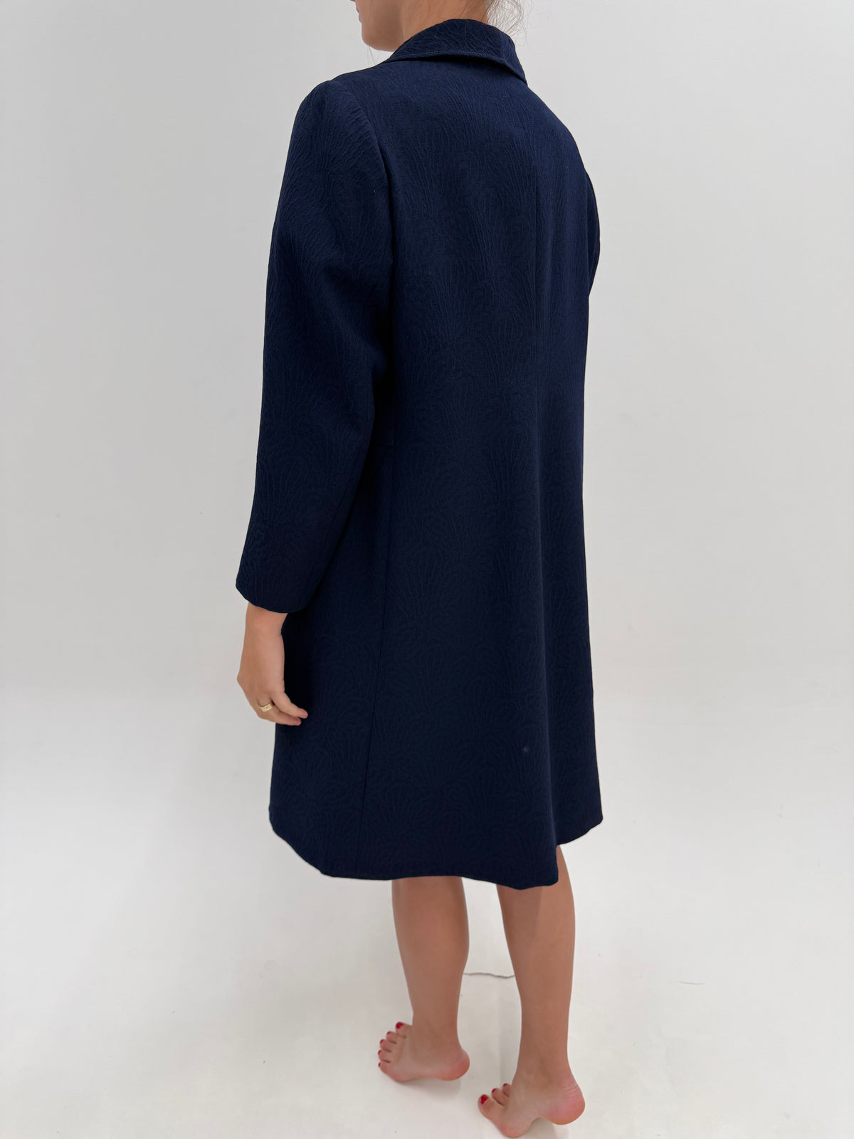 Palton de toamnă old vintage anii 60 din mix de lana extrafina brocart Navy blue