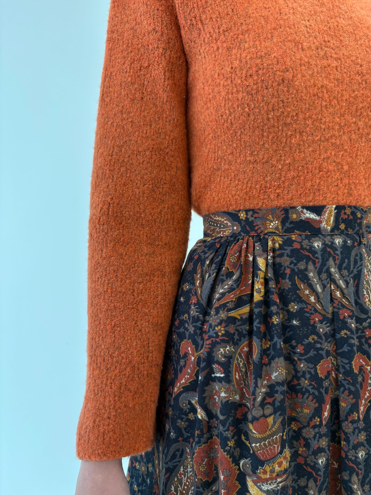 Pulover burnt orange din lana merino extrafina de gramaj mare