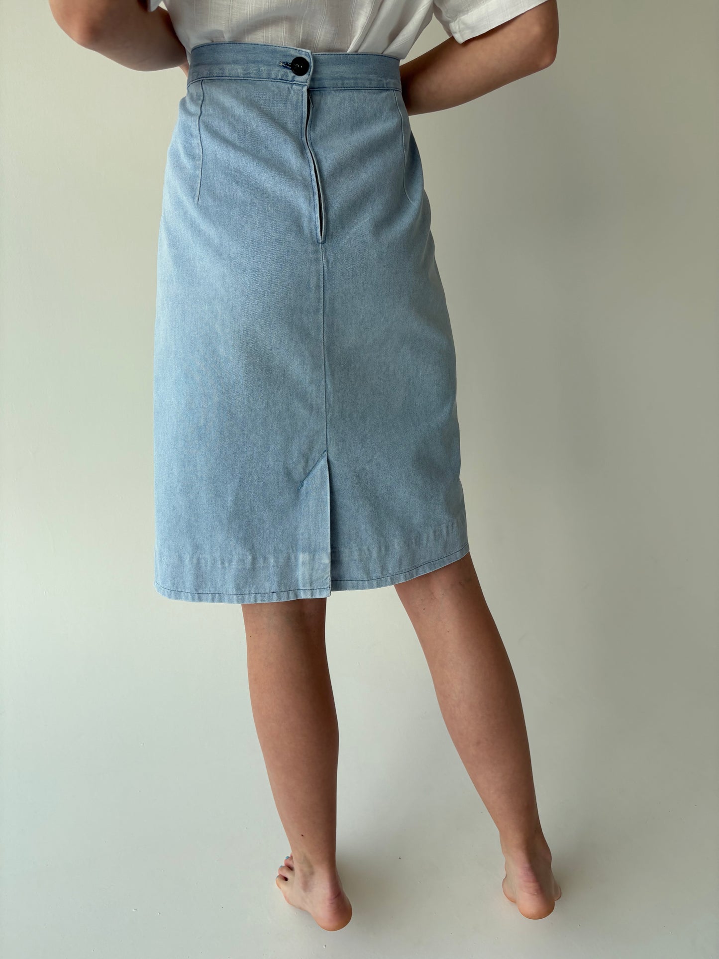 Fustă vintage italienească din Jeans de vară light wash cu buzunare