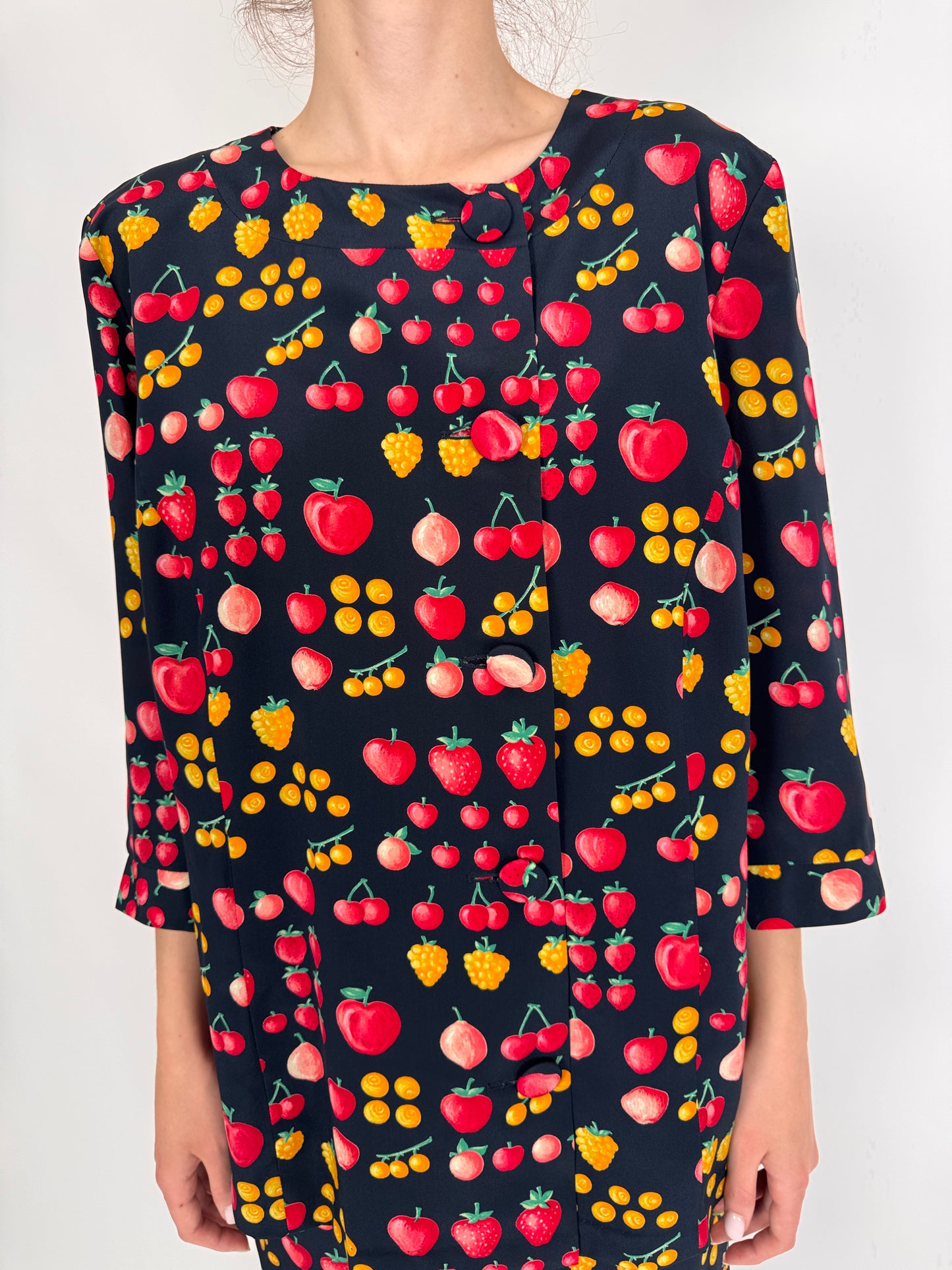 Set vintage din mătase naturală cu print superb cu fructe