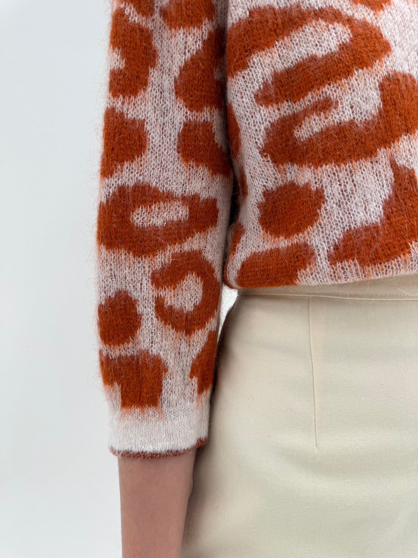 Fustă ivoire cu talie ultra înaltă marcată din lana extrafina