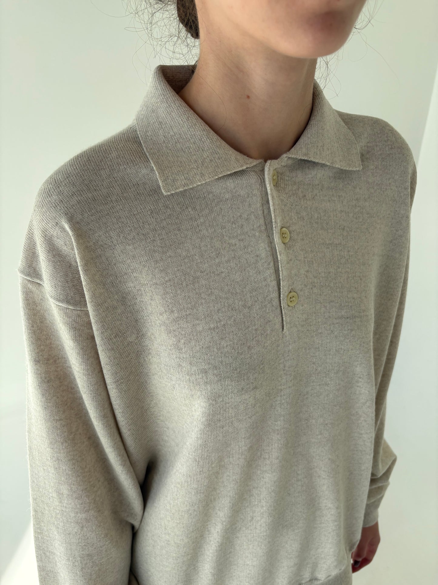 Pulover tall polo light nude din lana merino extrafina multiply