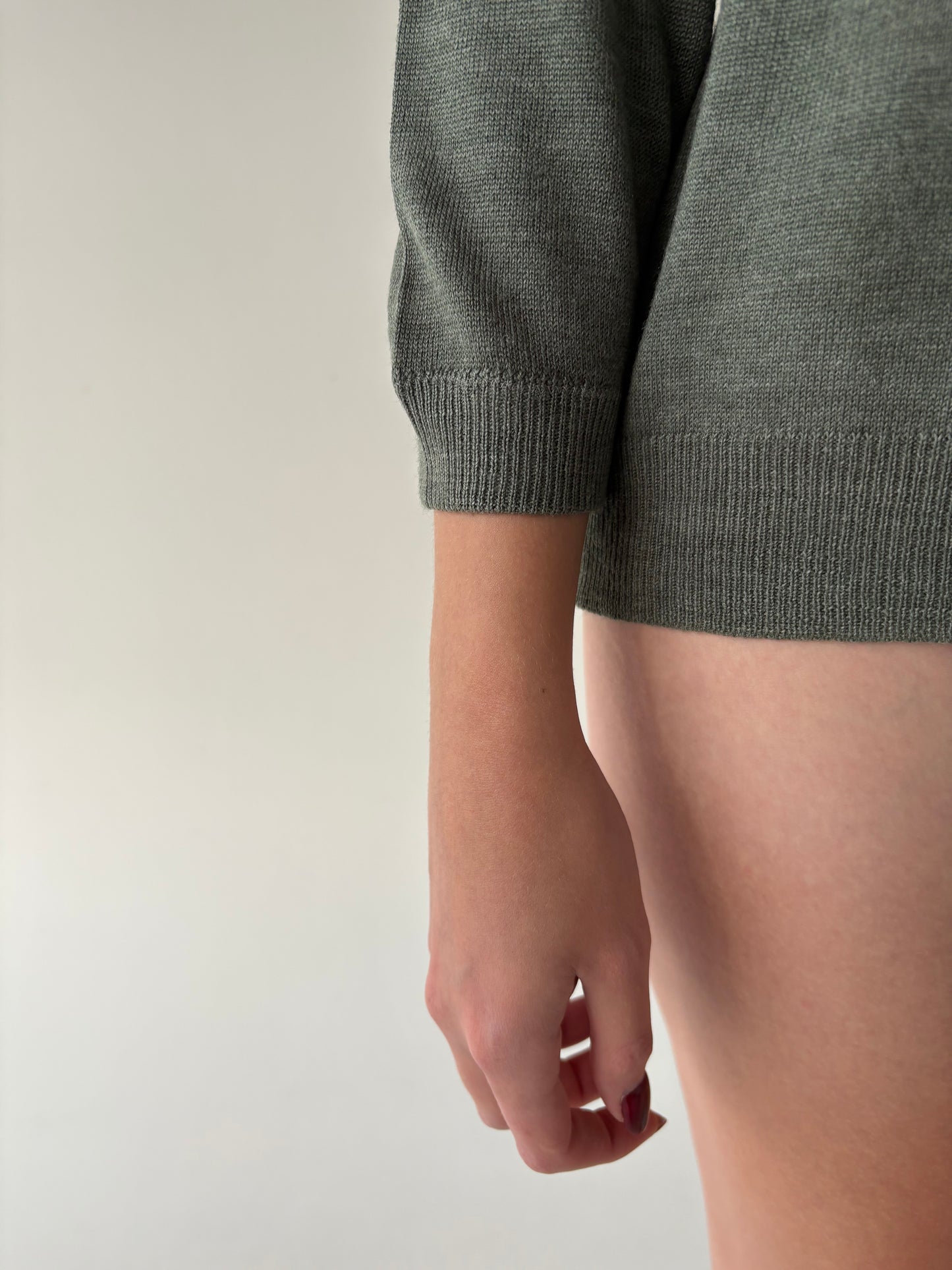 Pulover vintage polo petite verde Sage din lana extrafina