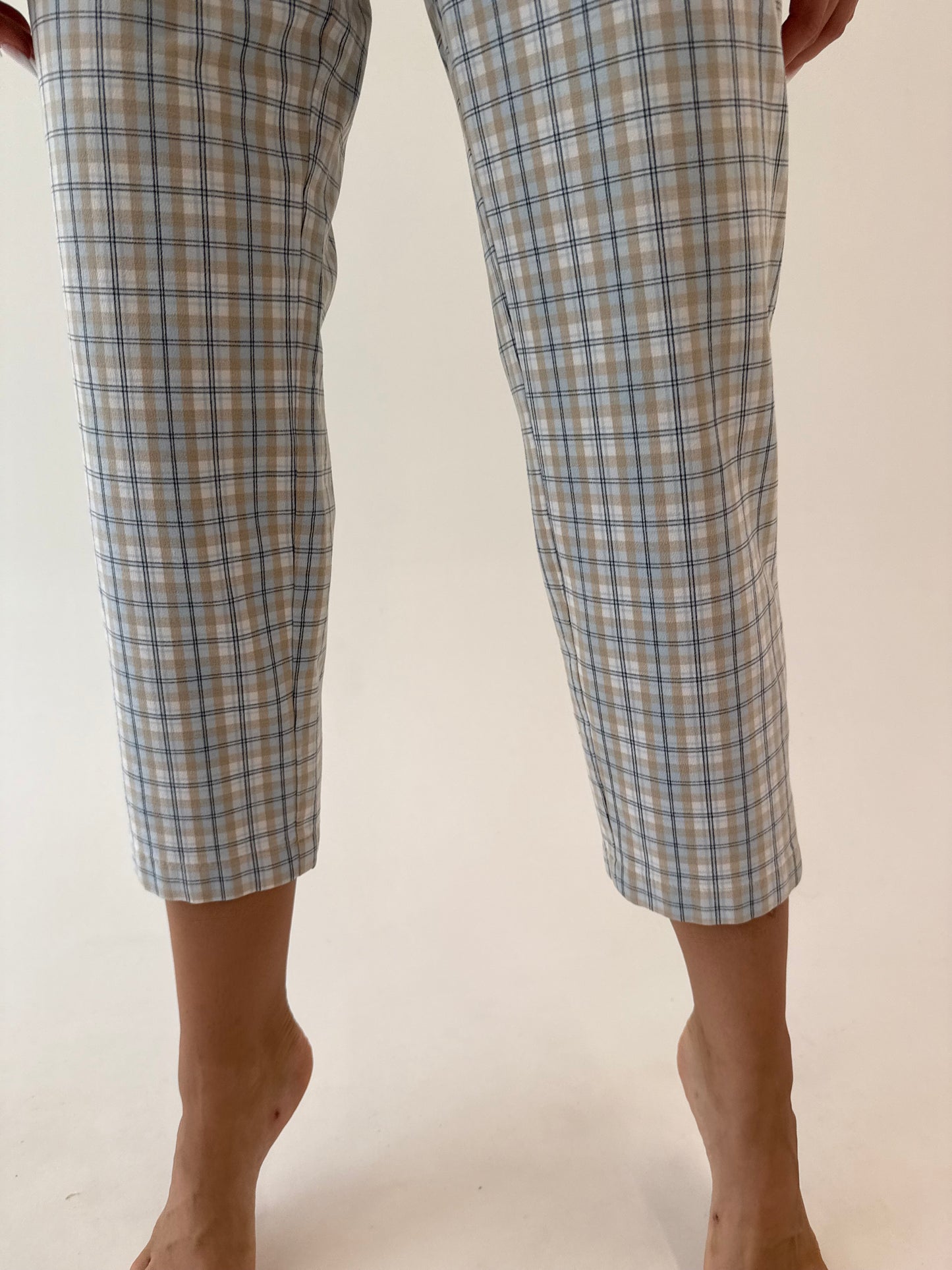 Jeans vintage petite în carouri baby blue ultra confort modelatori