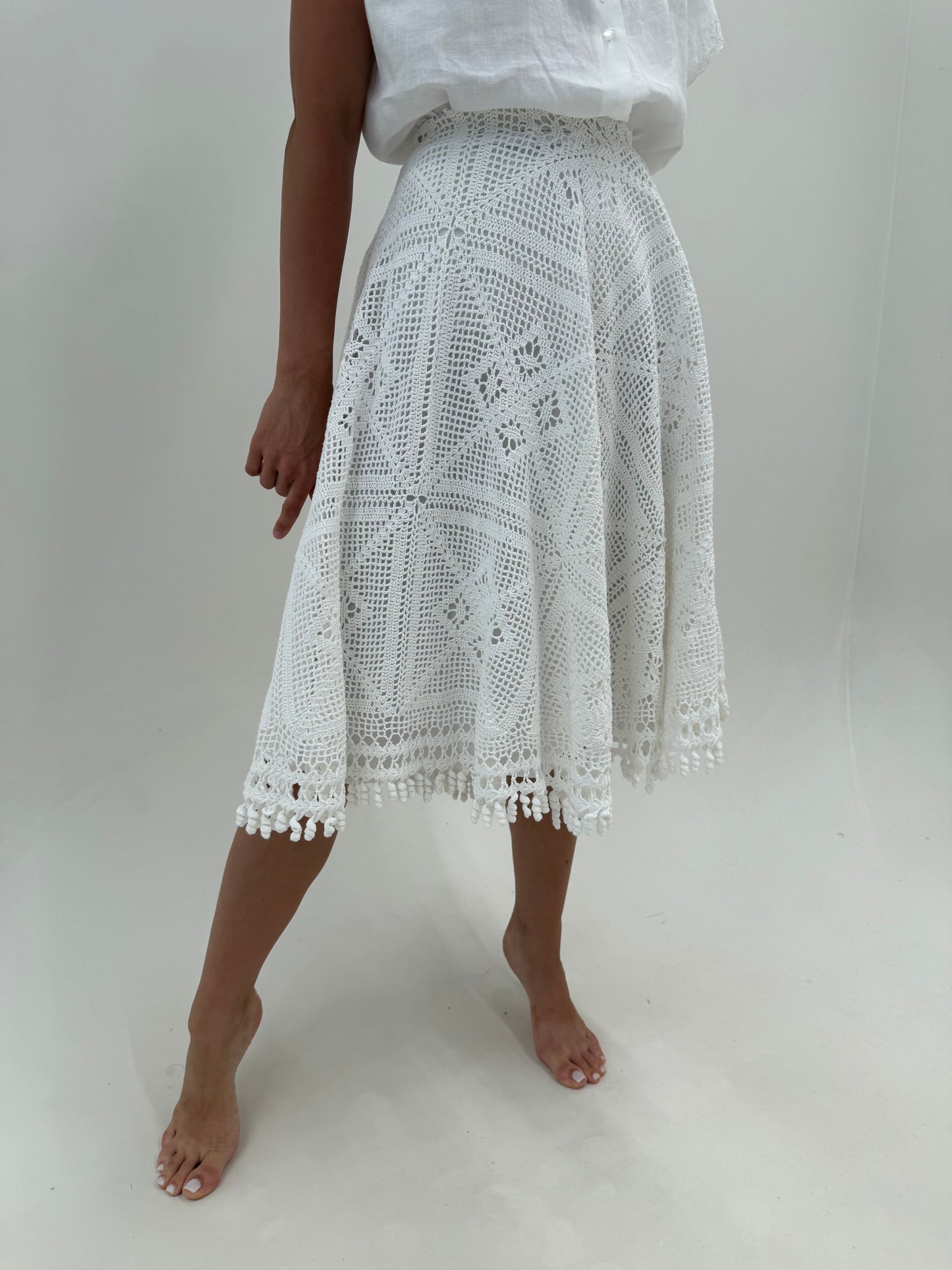 Fustă vintage bijuterie din macrame lucrat manual ultra amplă midi lung
