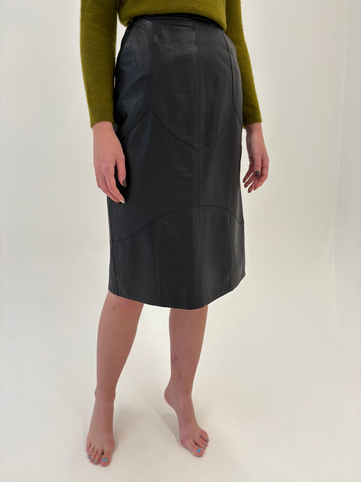 Fustă din piele natală moale cu talie ultra înaltă marcată și buzunare