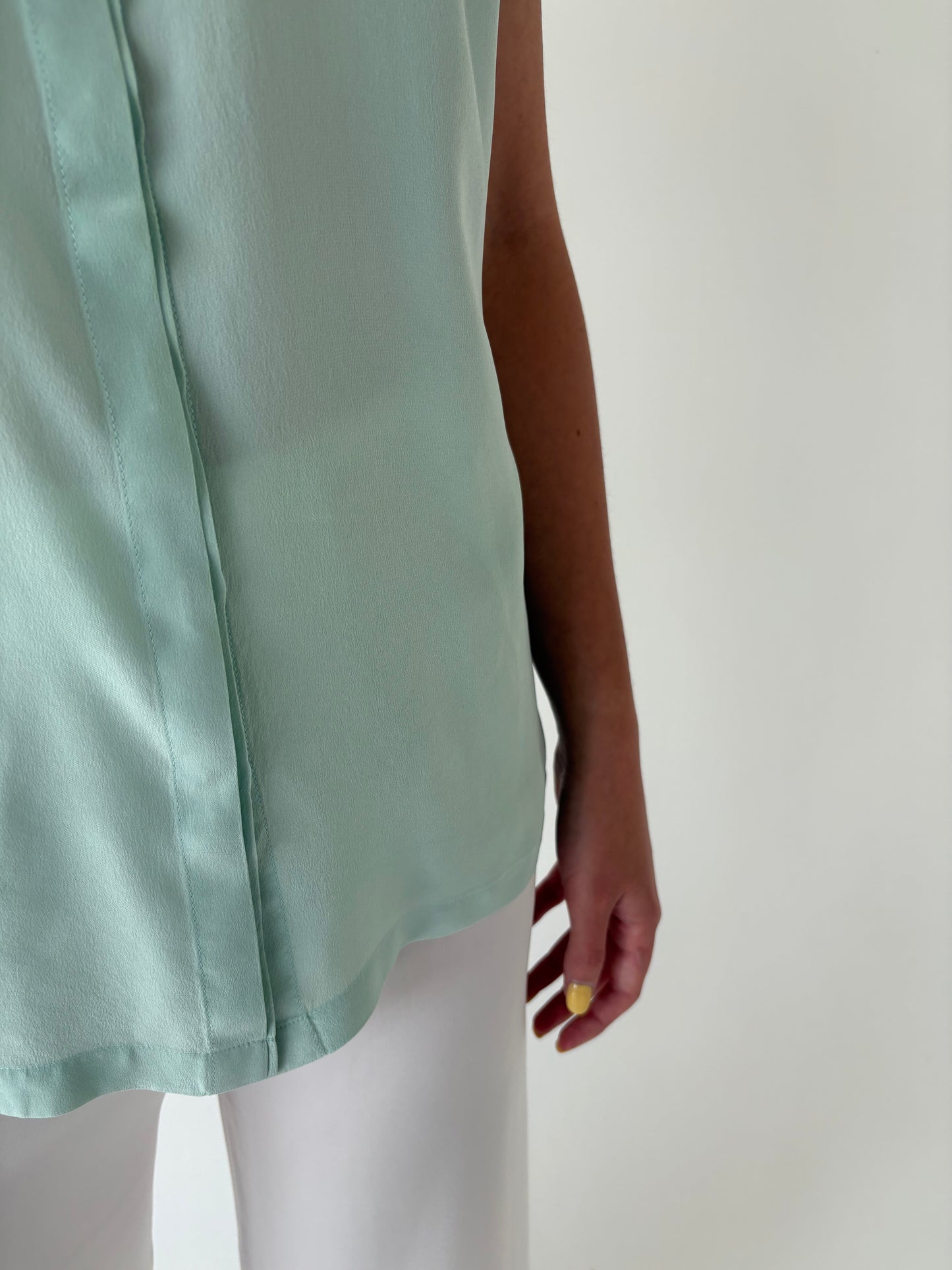 Cămașa de brand Madeleine light mint green din mătase naturală