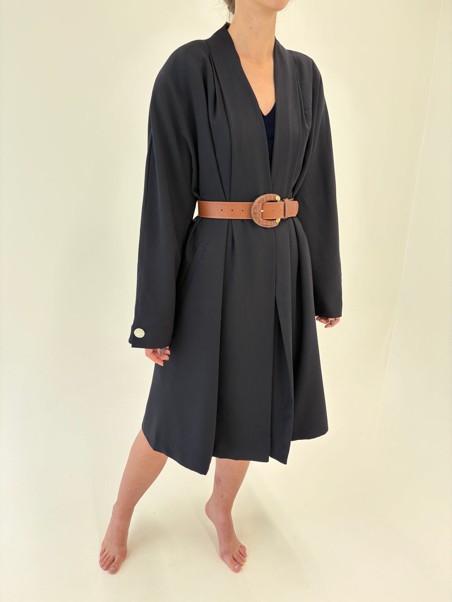 Pardesiu vintage în stil Balenciaga din lana extrafina Navy blue