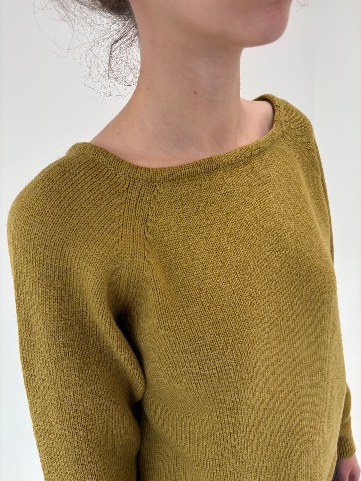 Pulover gros mustard green din lana extrafina de gramaj mare