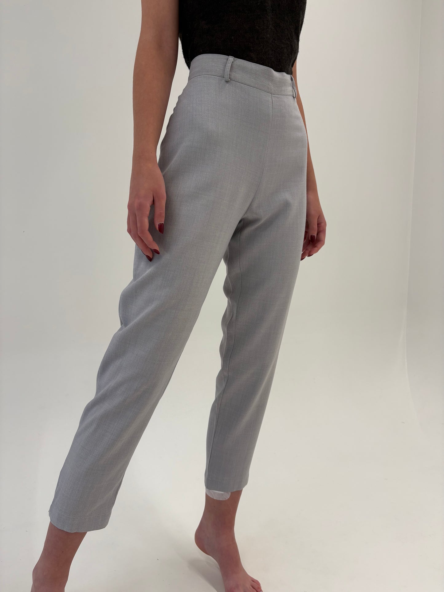 Pantaloni țigaretă cu talie ultra înaltă marcată din lână extrafina