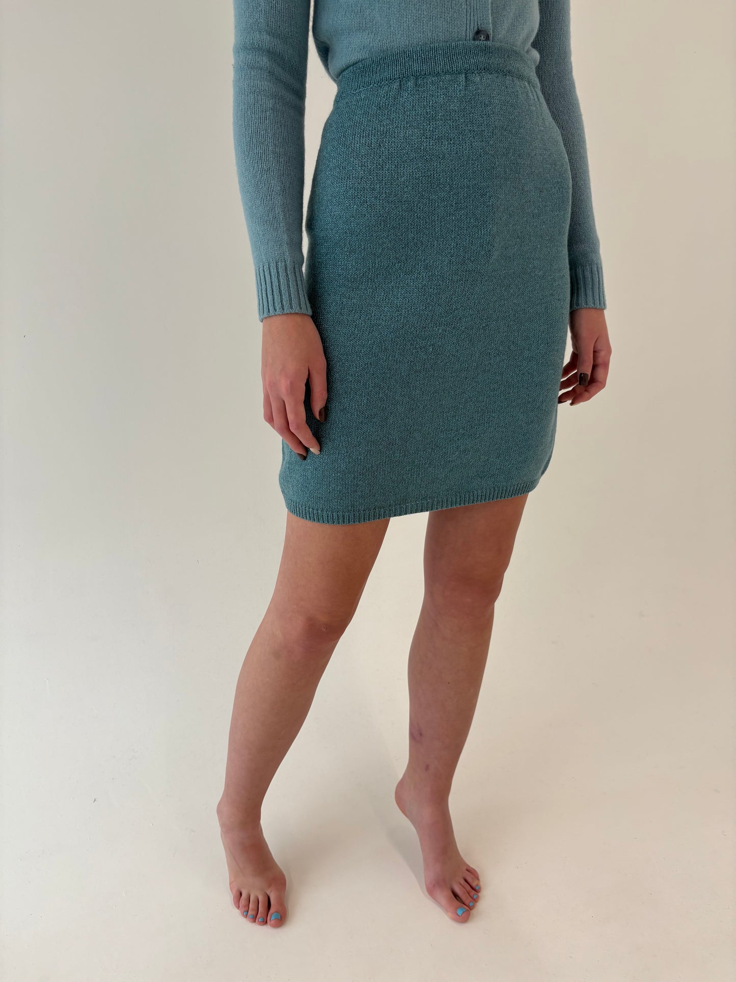 Fustă iceberg blue din tricot excepțional de lana extrafina