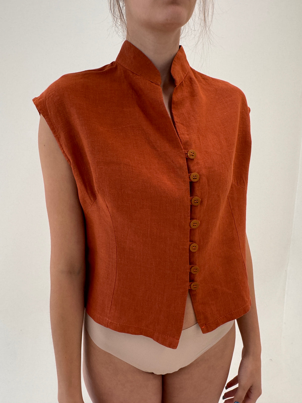 Cămașa italiana din in burnt orange