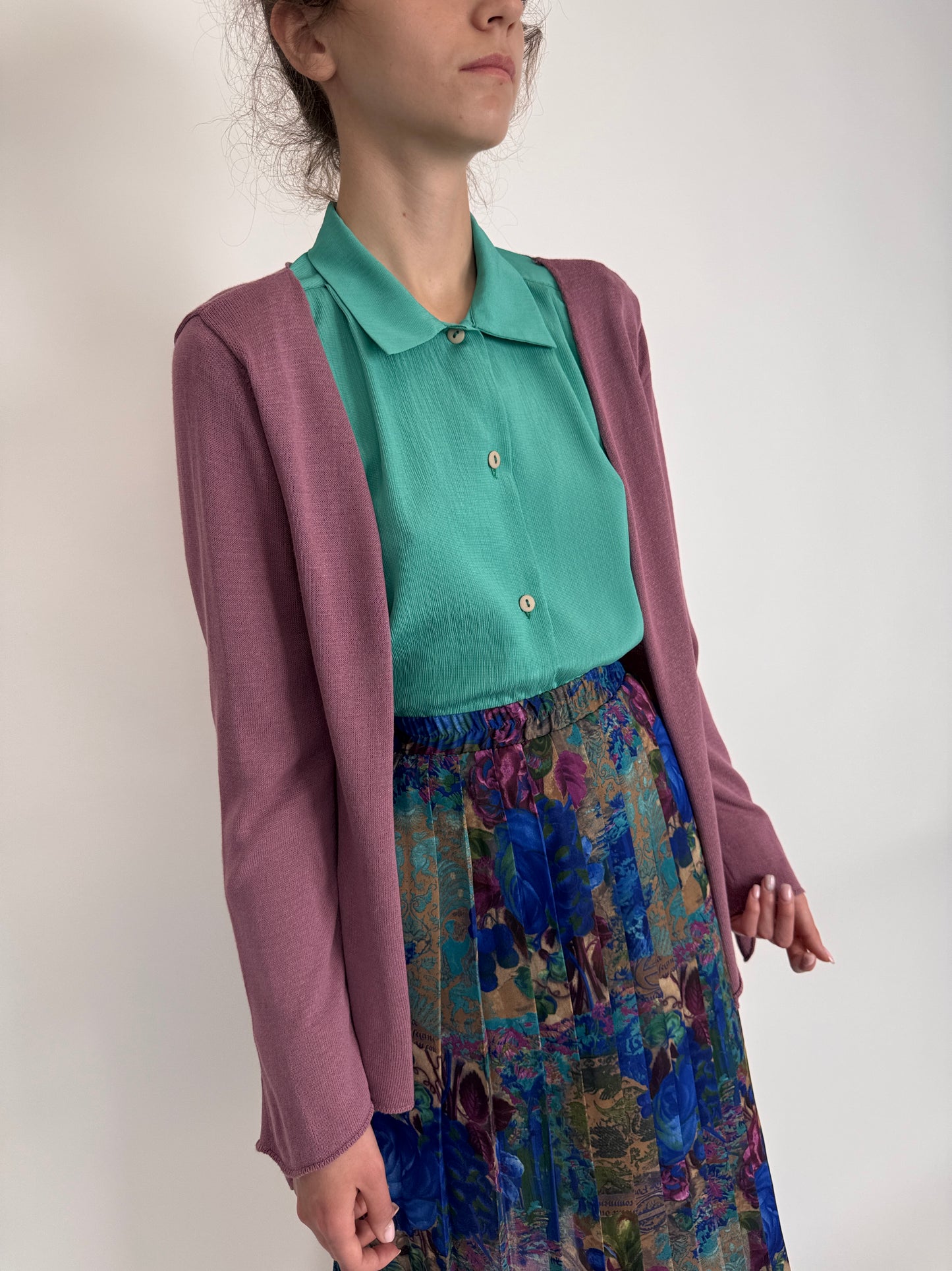 Cardigan de vară old rose pink din jerse foarte subțire