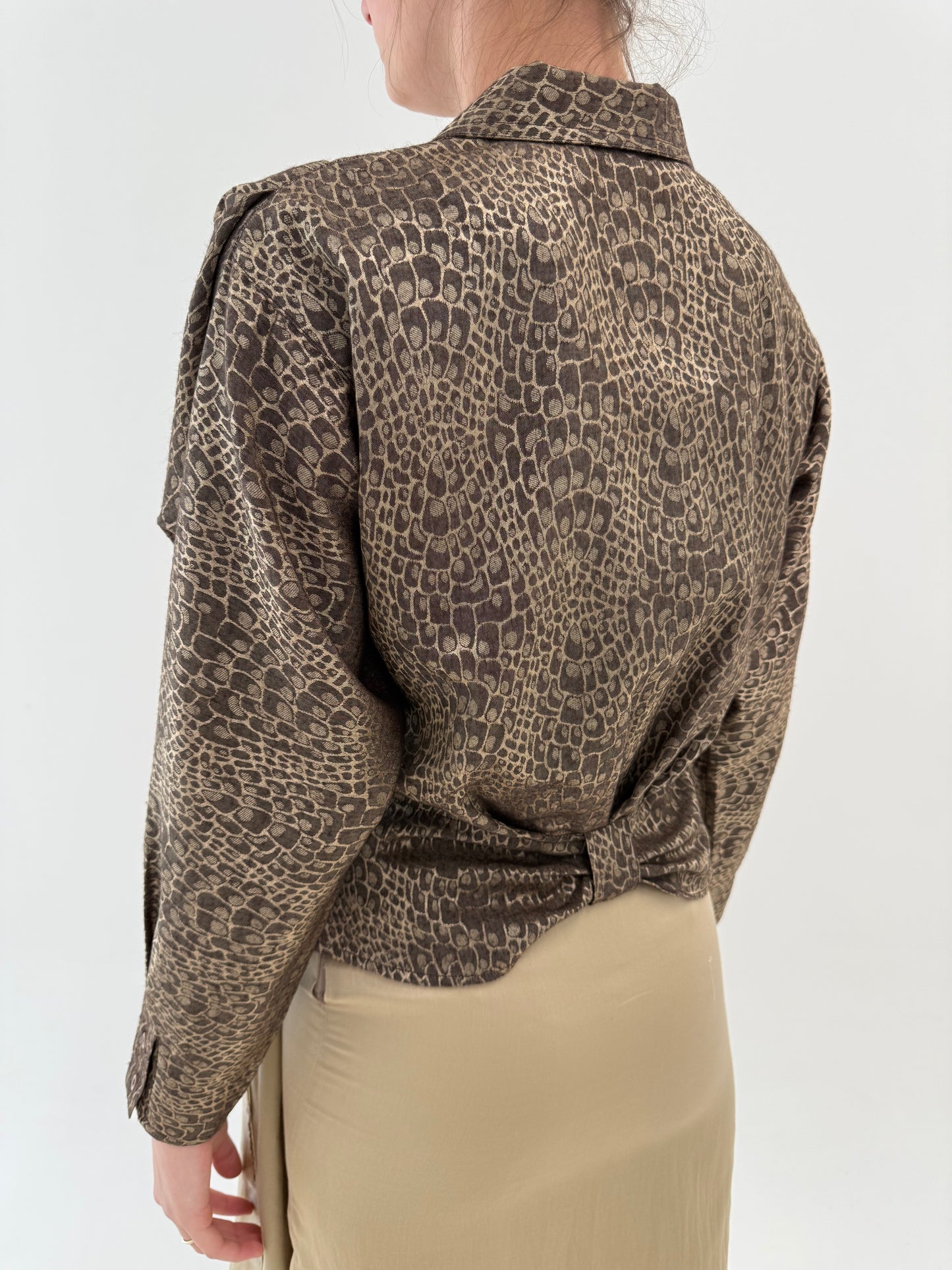 Sacou spectaculos vintage animal print stilizat în auriu patinat cu talie ultra marcată
