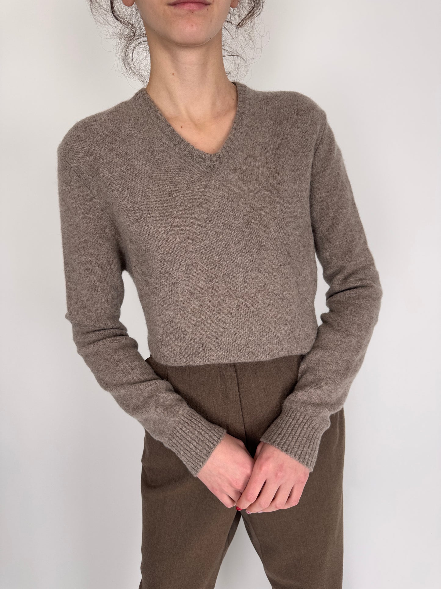 Pulover premium din lana plină multiply dark nude