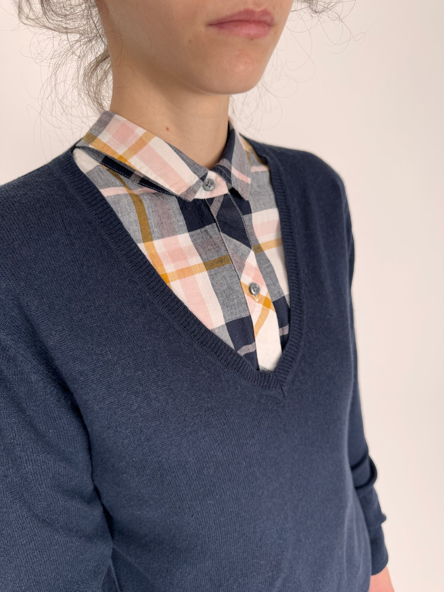 Pulover italian din mix de lana extrafina cu cașmir Navy blue