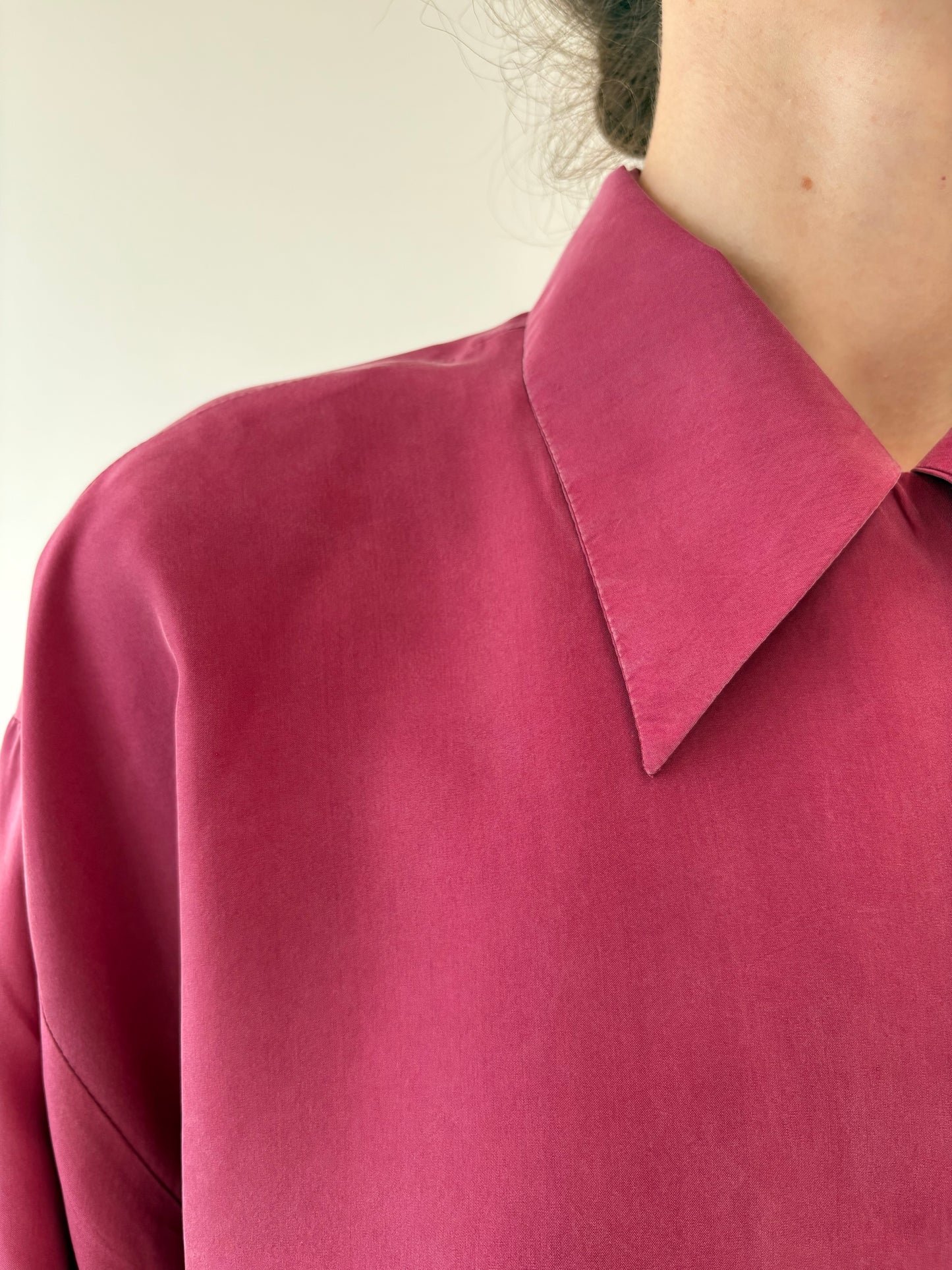 Cămașa din mătase naturală rasberry red petite