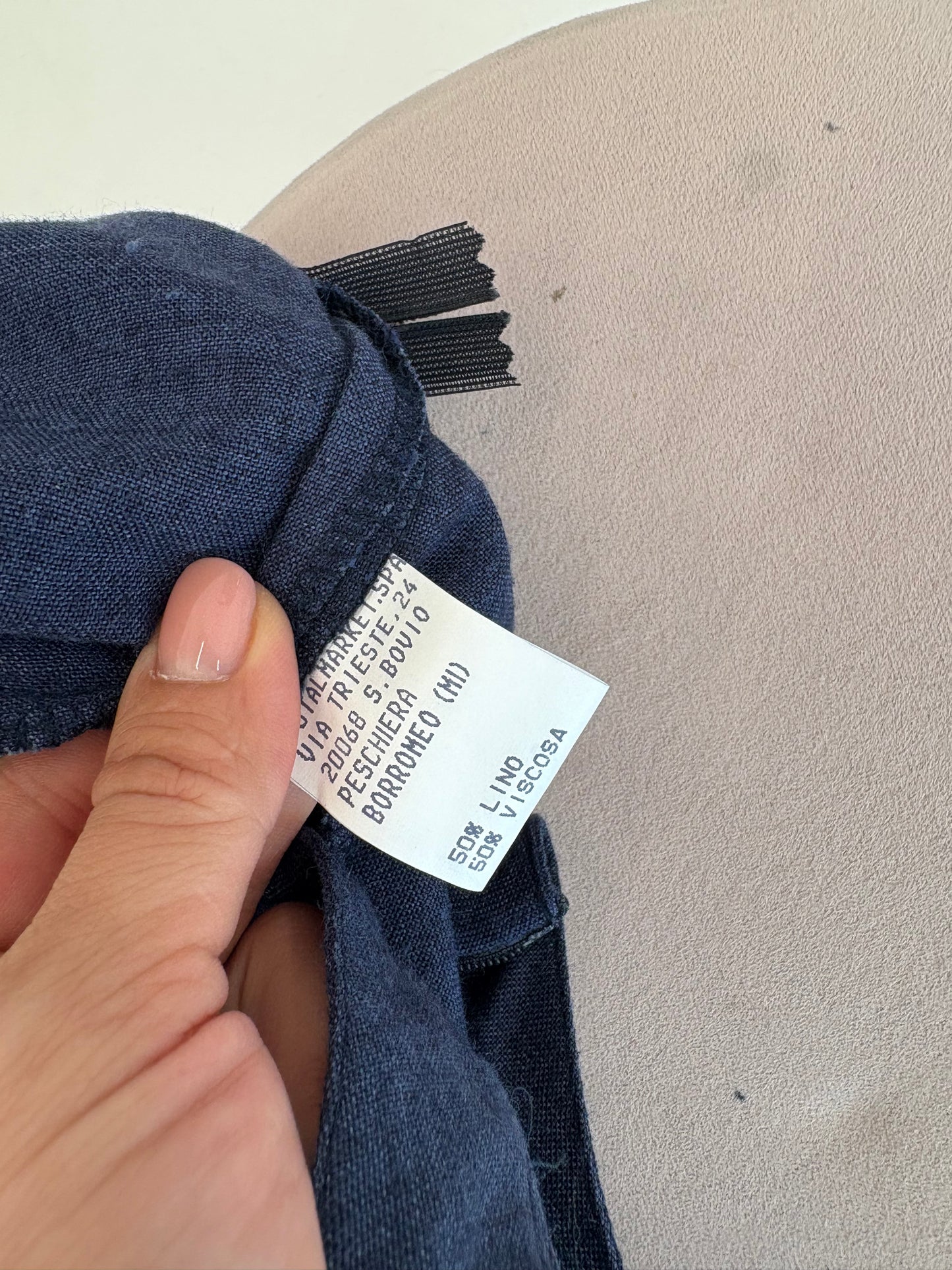 Costum tall jeans blue din pânză cu in în croi clasic