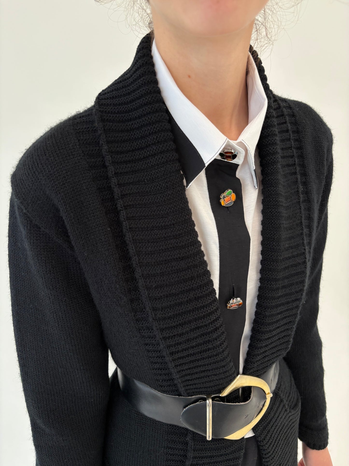 Cardigan negru italian gros din lana merino extrafina extrafina