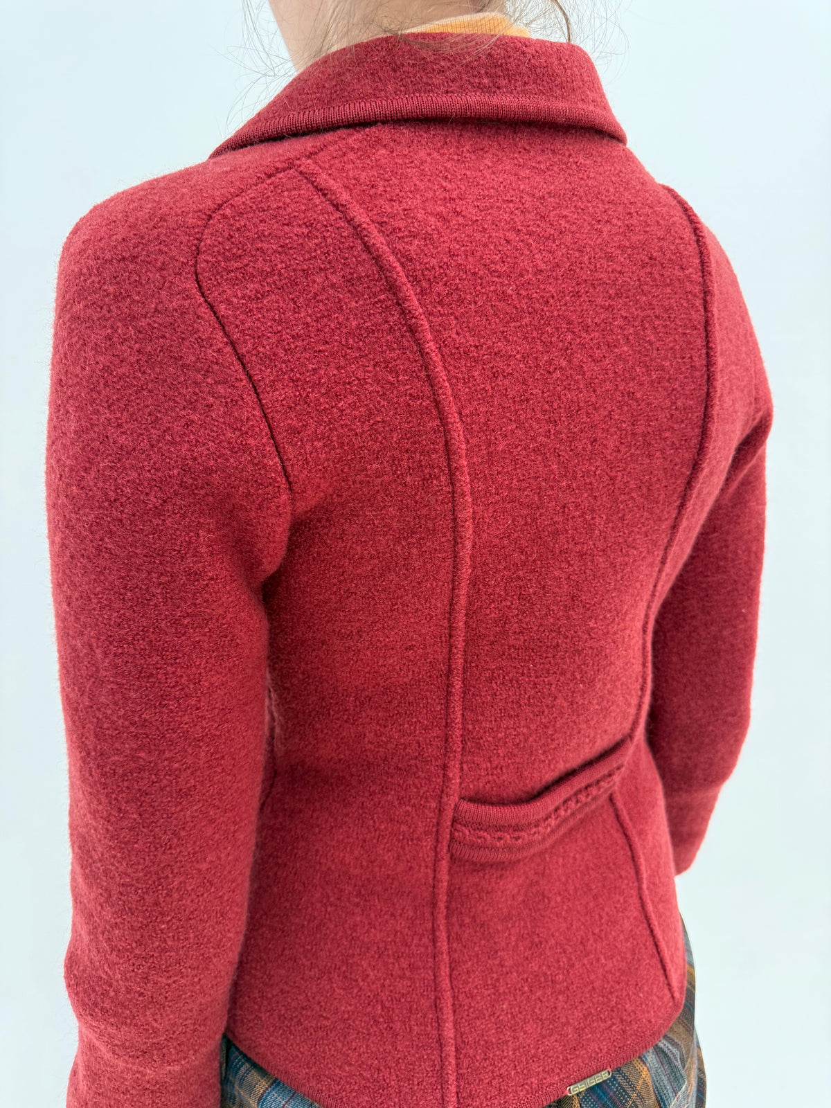 Sacou merlot red din boiled wool gros de brand premium in croi cambrat