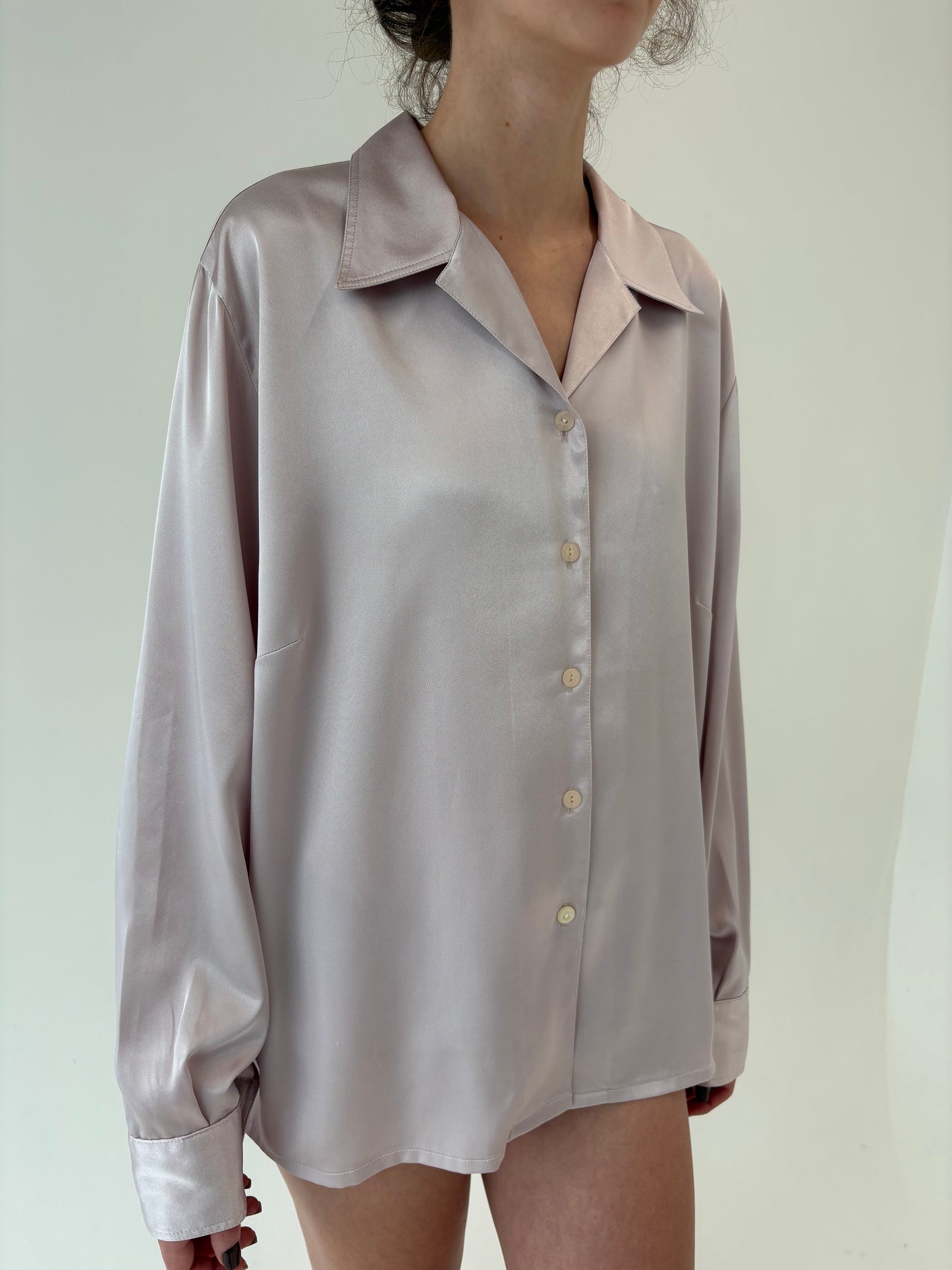 Cămașa premium dusty lavender satinata plus size petite de la zi la seară