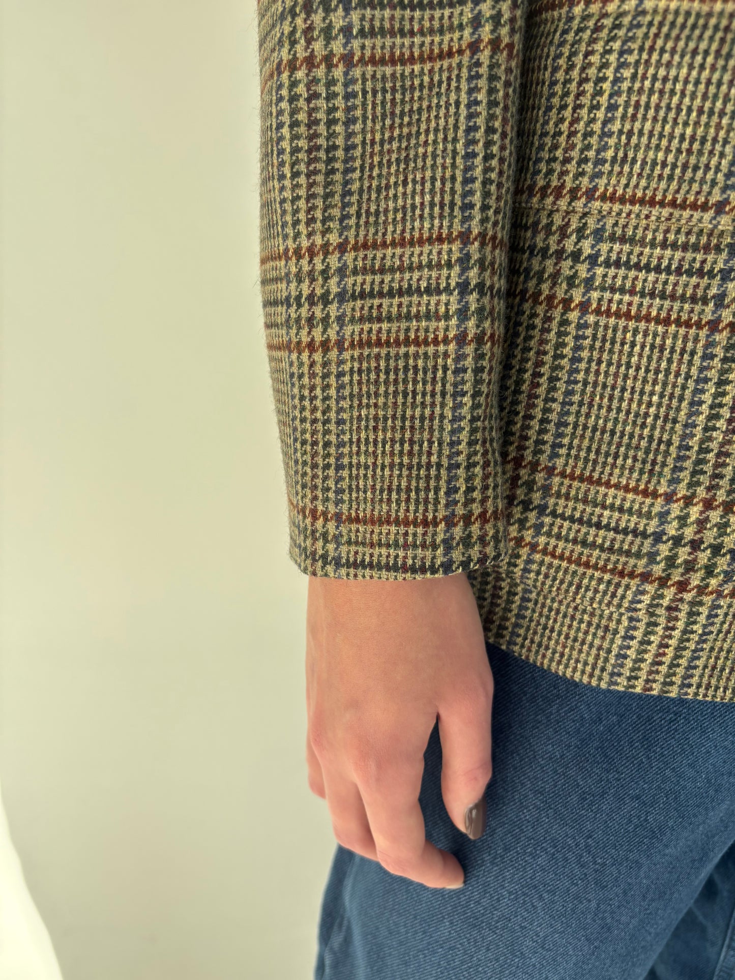 Sacou camel din tweed excepțional de lana plină în carouri