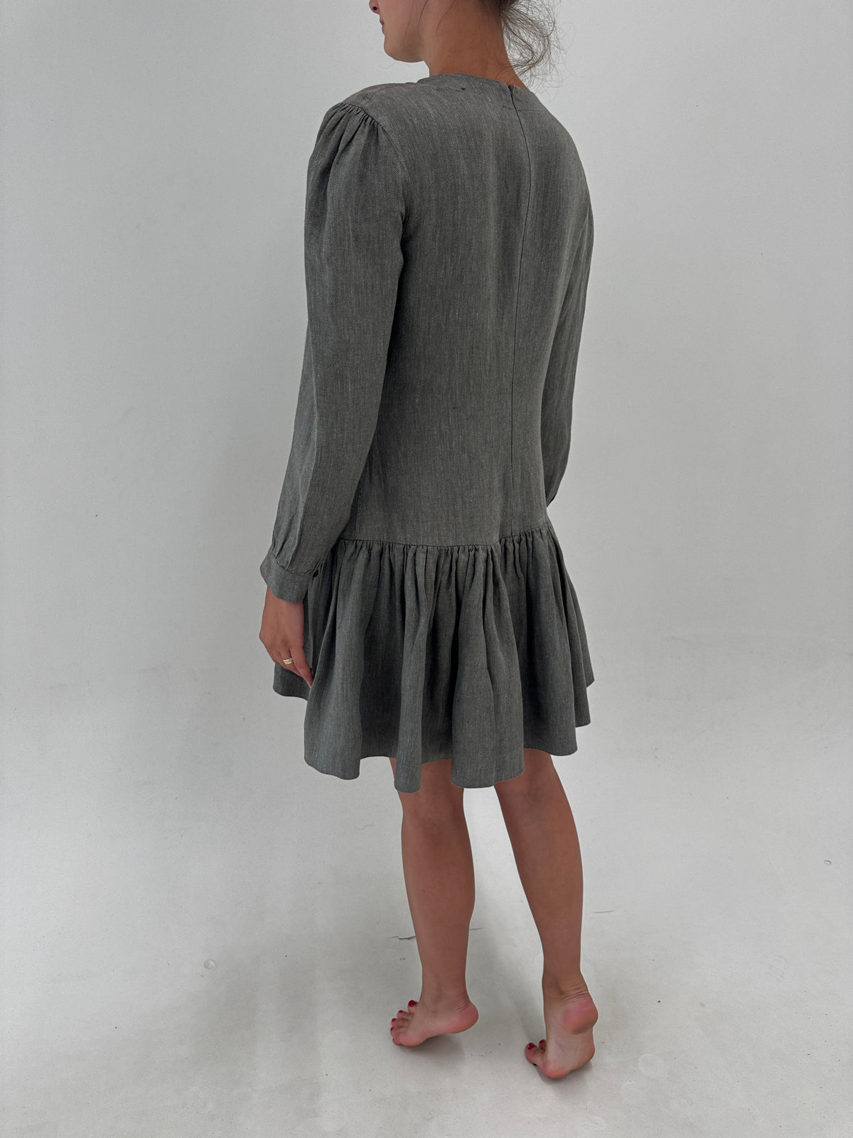 Rochie ultra chic cu talie căzută Sage green din bumbac gros